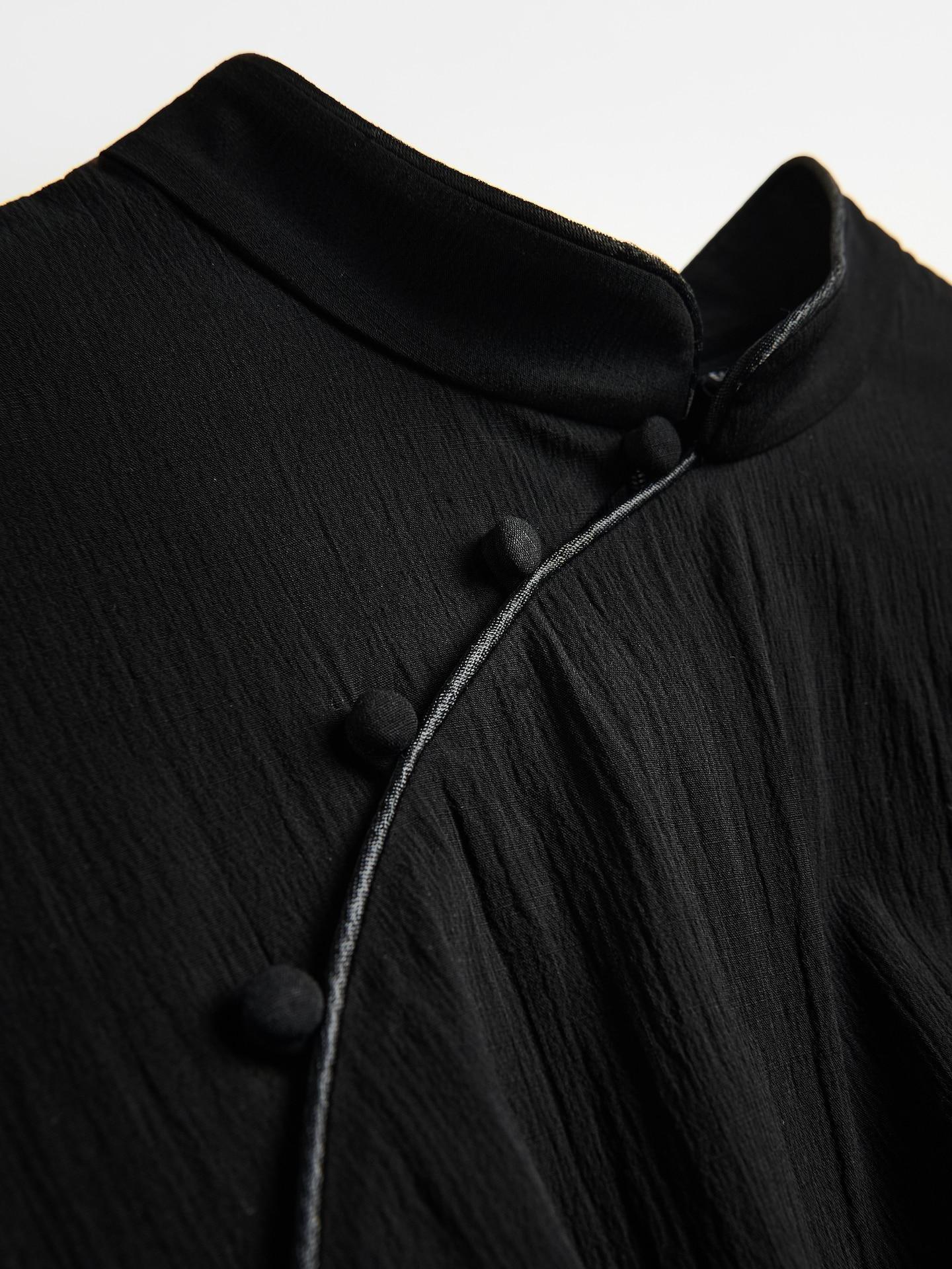 Black Mini Dress With Gathered Details, Black, medium