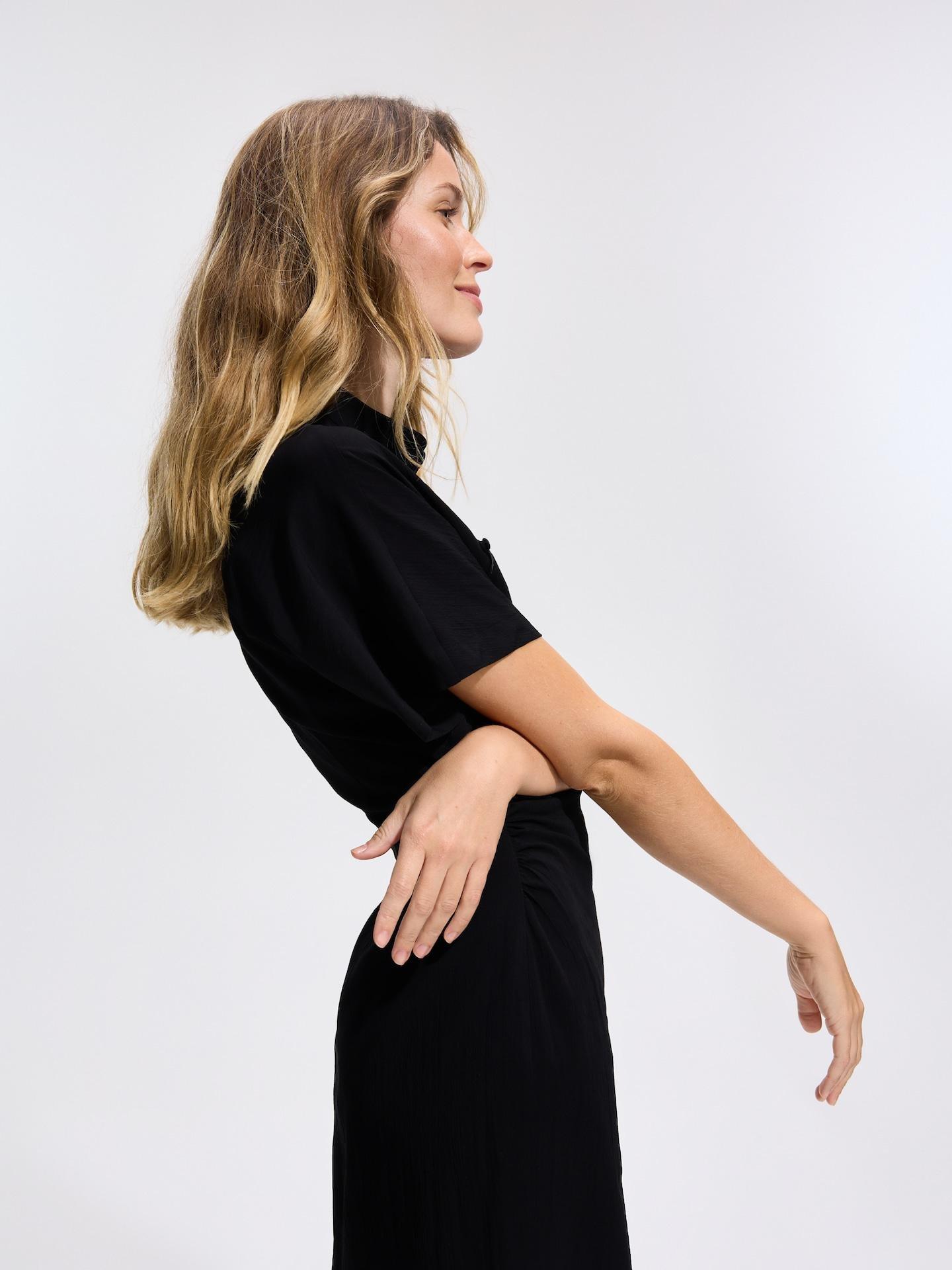 Black Mini Dress With Gathered Details, Black, large image number 4