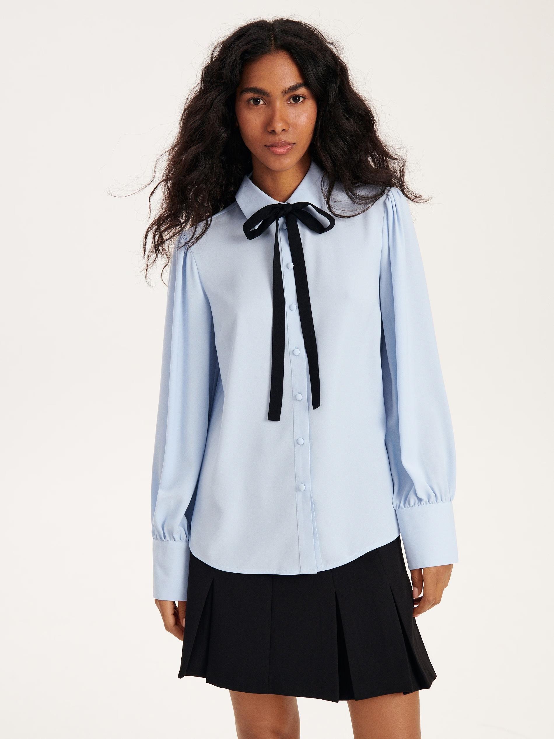 Blue Shirt With Decorative Tie Detail, , large image number 0