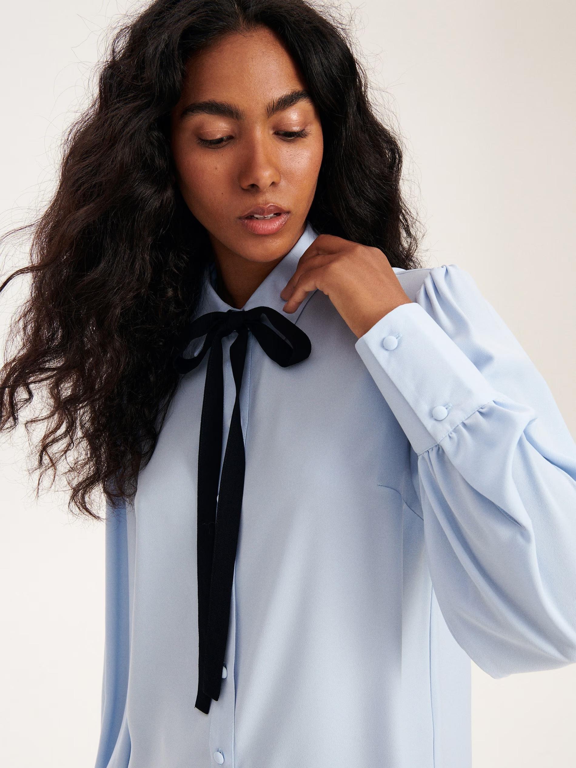 Blue Shirt With Decorative Tie Detail, , large image number 1