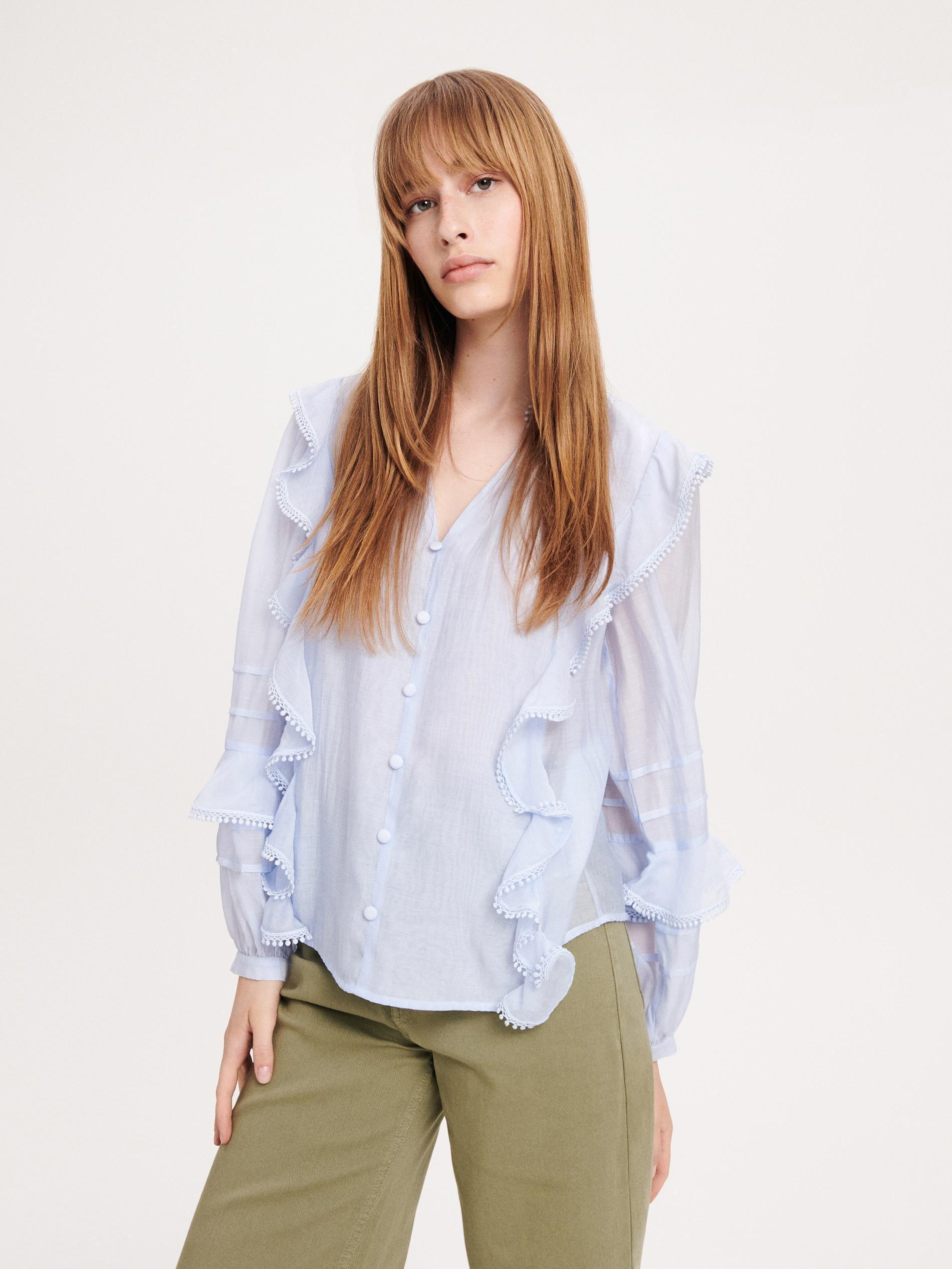 Blue Frill Detail Shirt, , large image number 0