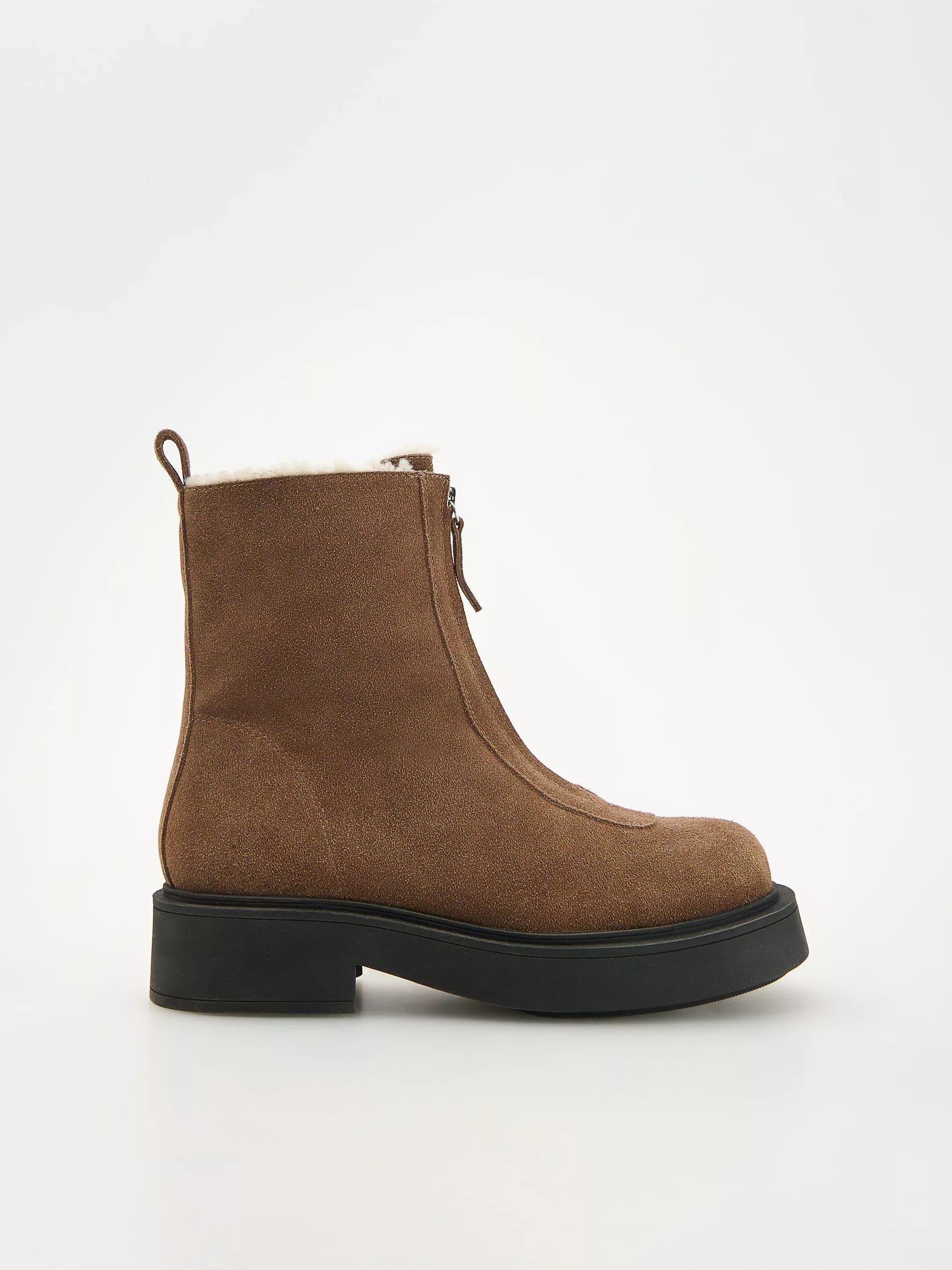 Brown Suede Ankle Boots With Zip, , large image number 1