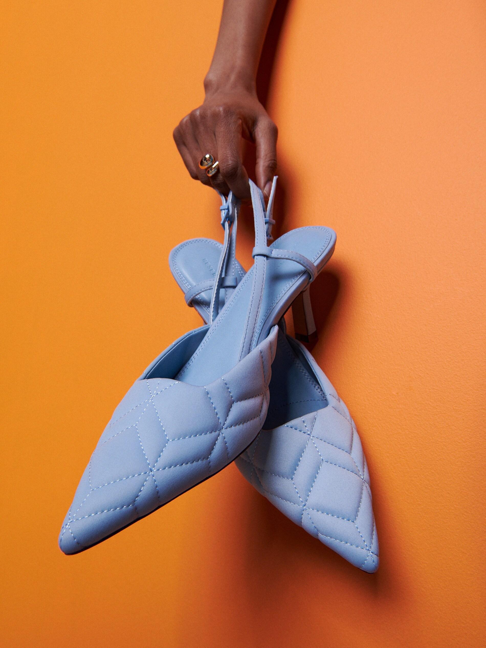 Pale Blue Spool Heel Pumps, , large image number 0