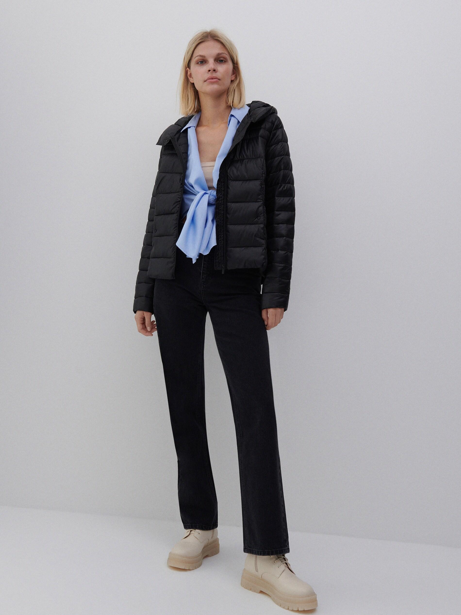 Black Quilted Jacket With A Hood, , large image number 1