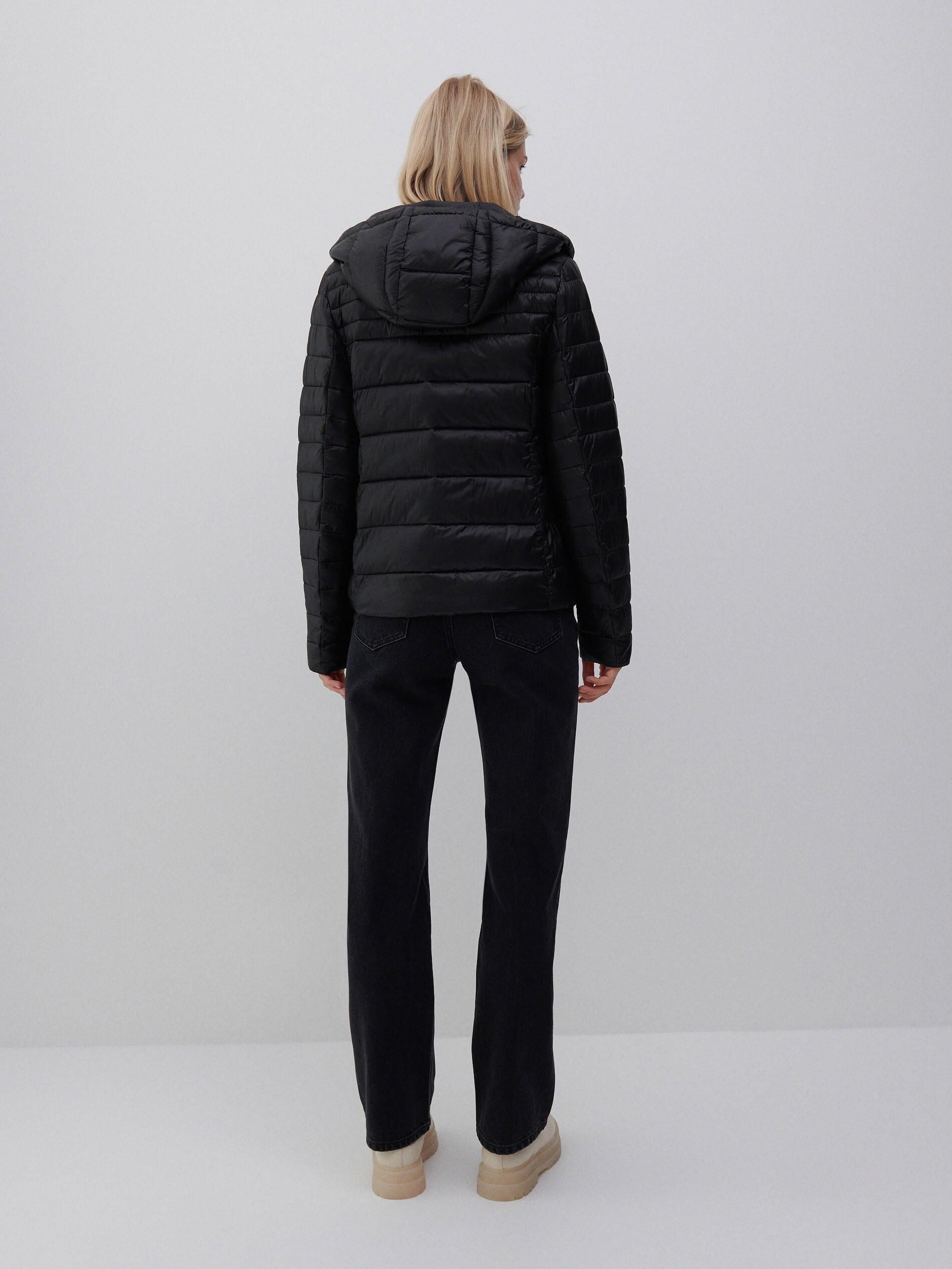 Black Quilted Jacket With A Hood, , large image number 2