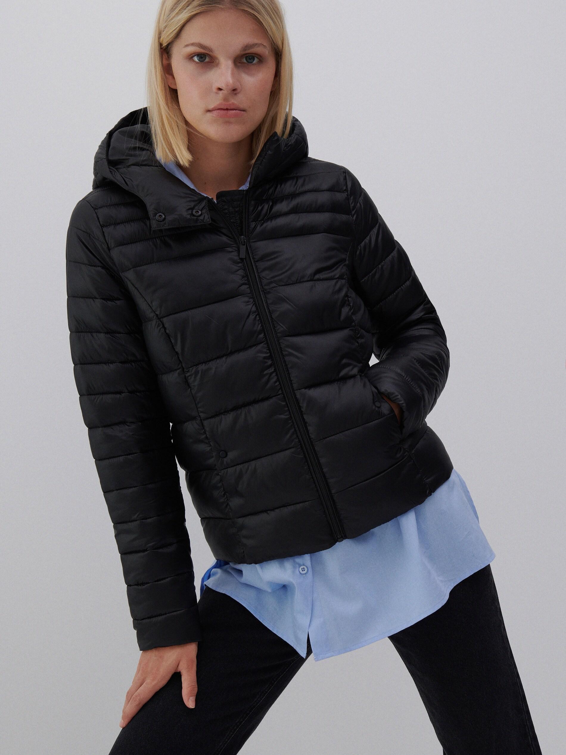 Black Quilted Jacket With A Hood, , large image number 3