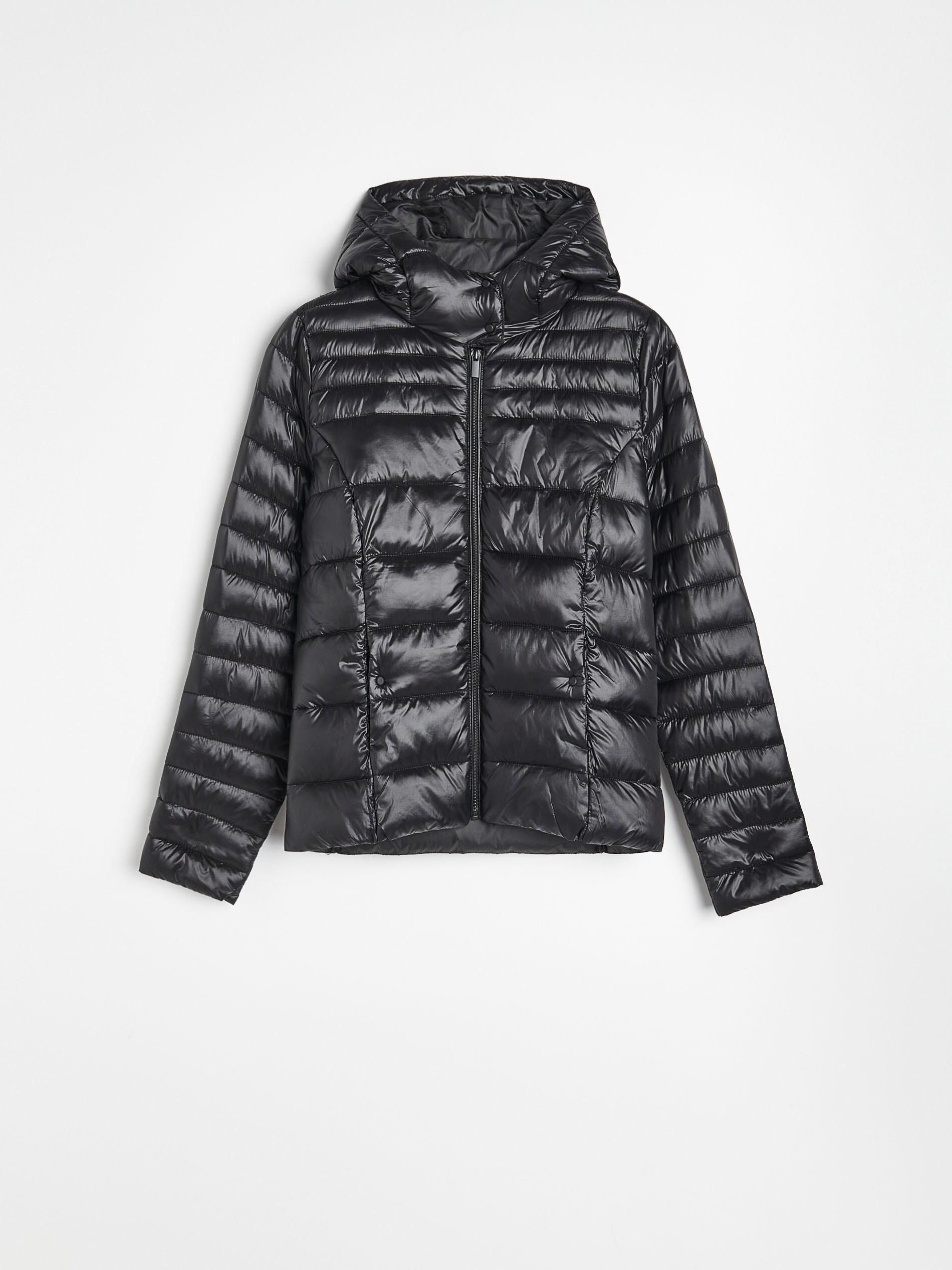 Black Quilted Jacket With A Hood, , large image number 4