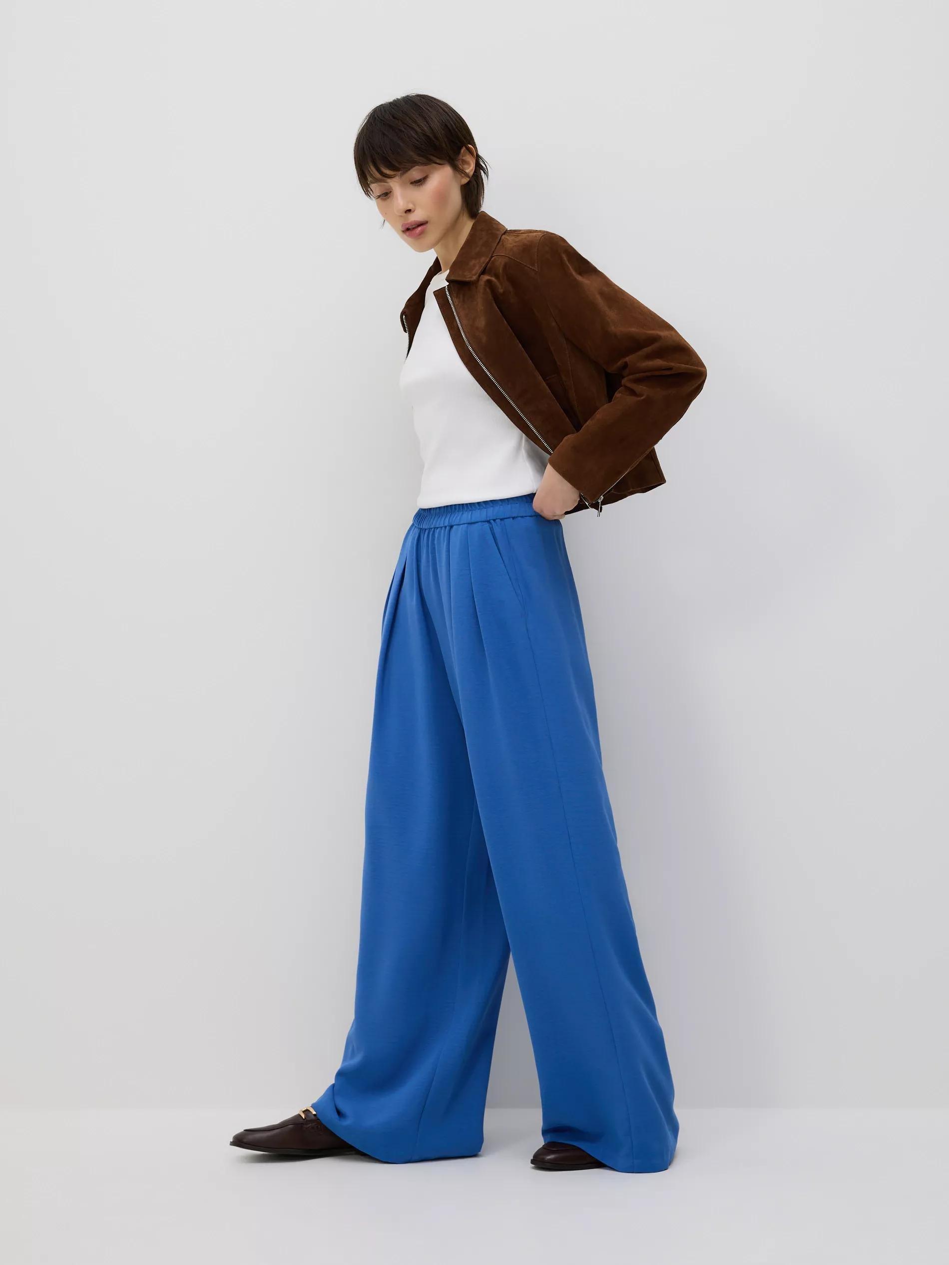 Blue Loose Trousers With Pleats, Blue, medium