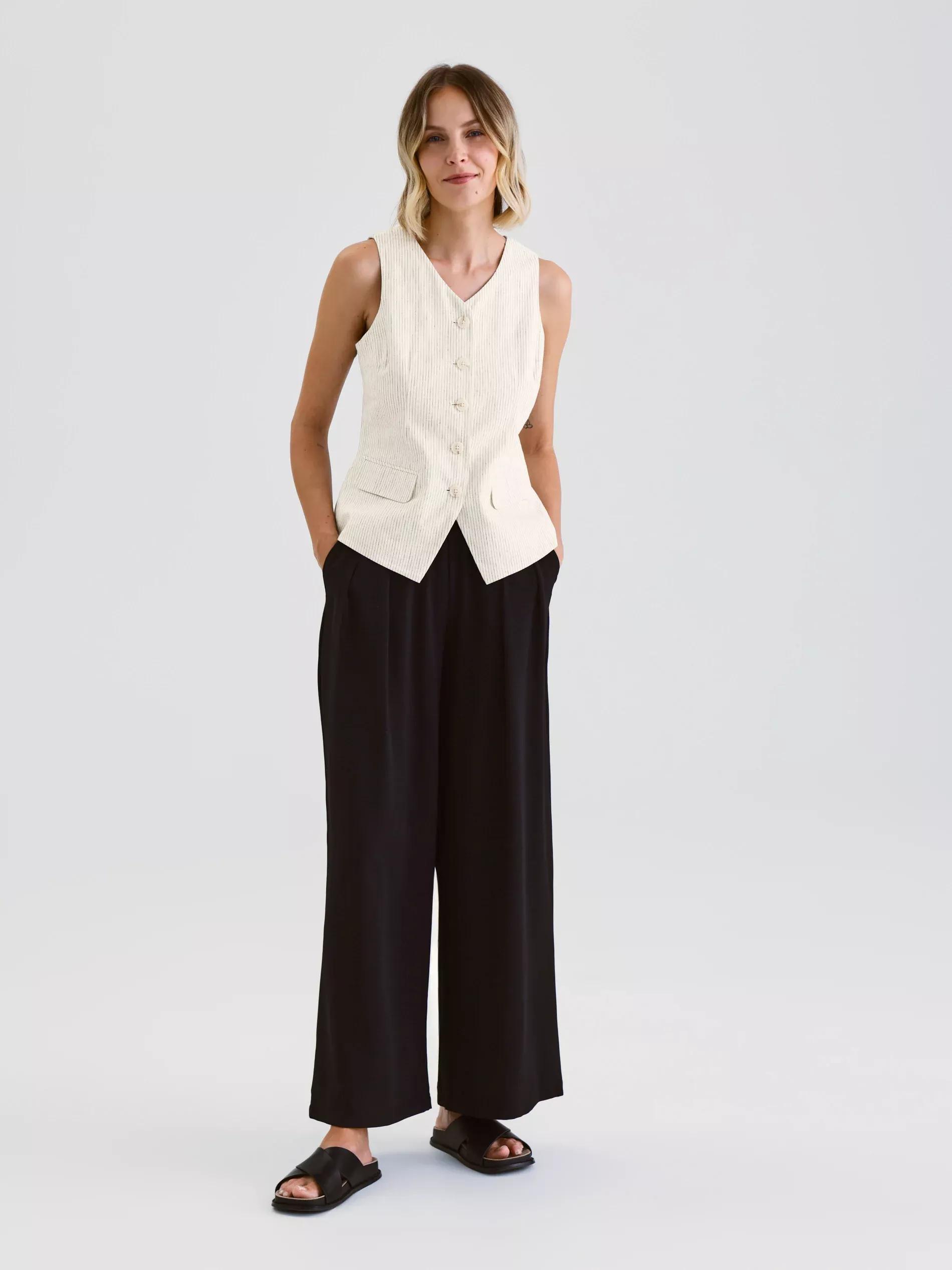 Black Loose Trousers With Pleats, Black, large image number 0
