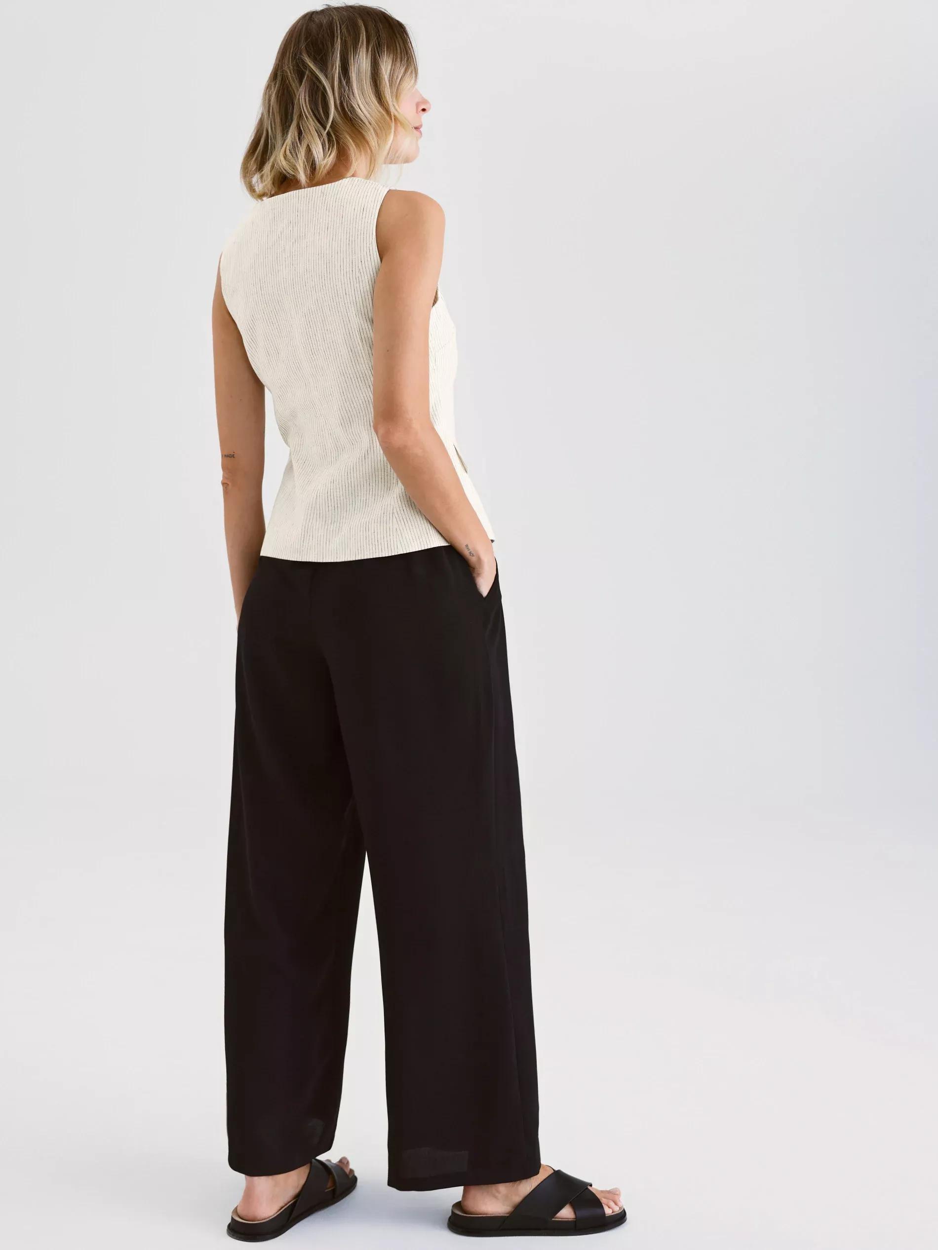 Black Loose Trousers With Pleats, Black, large image number 3