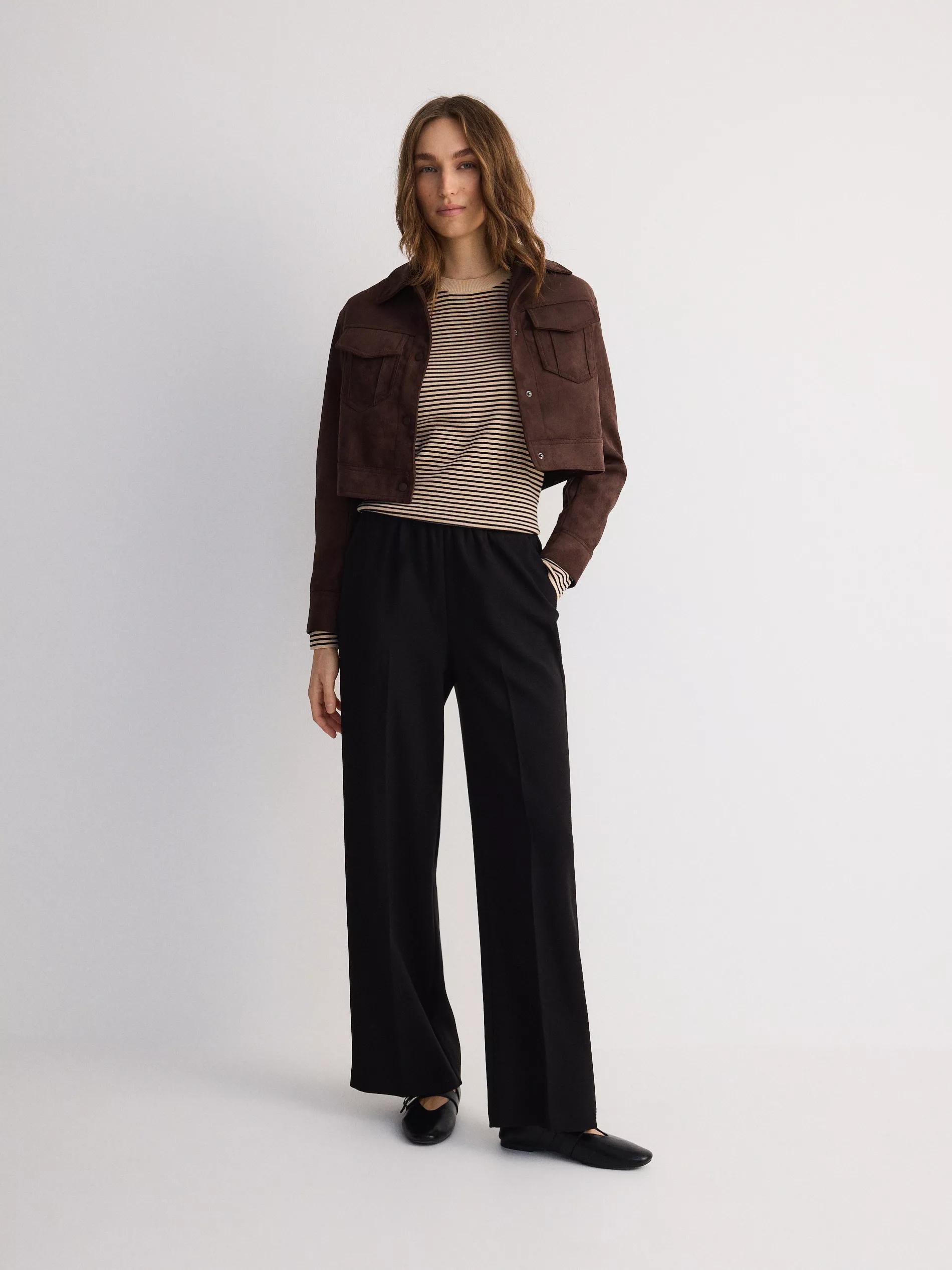 Black Trousers With Pressed Crease, Black, large image number 1