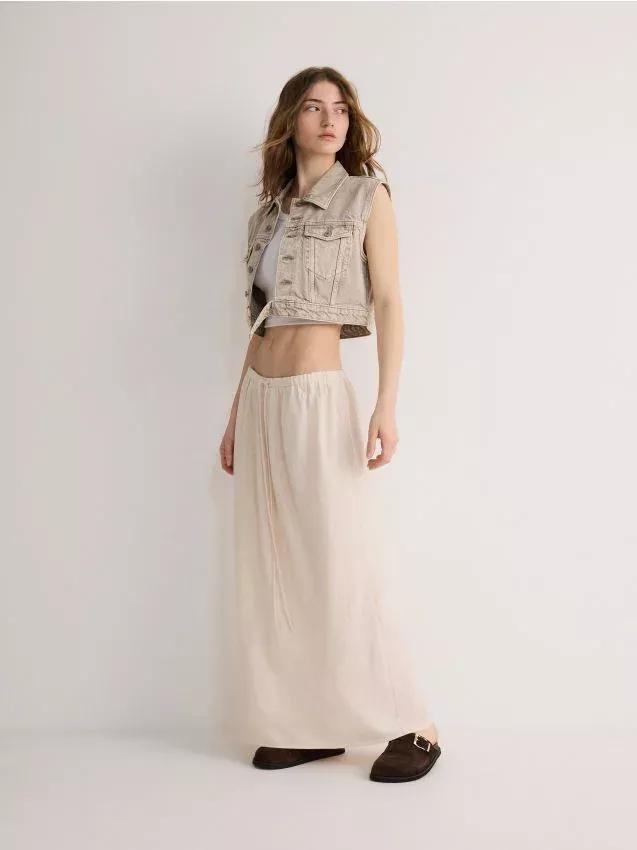 Beige Drawstring Maxi Skirt, , large image number 0