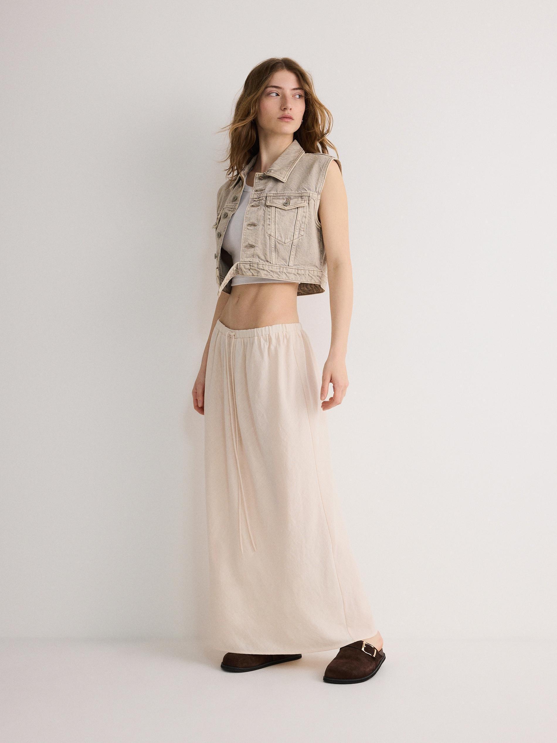 Beige Drawstring Maxi Skirt, , large image number 1