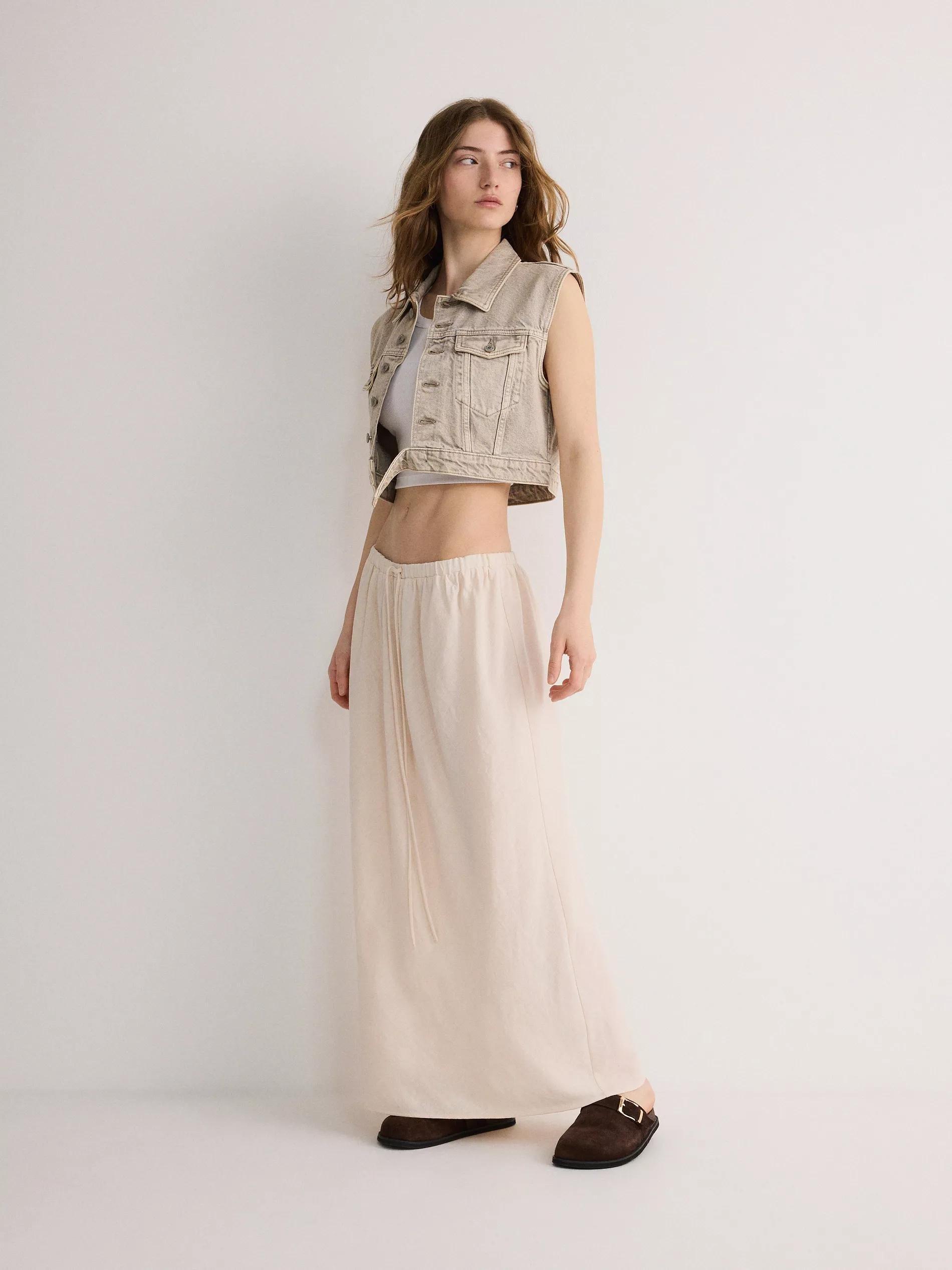 Beige Drawstring Maxi Skirt, , large image number 2