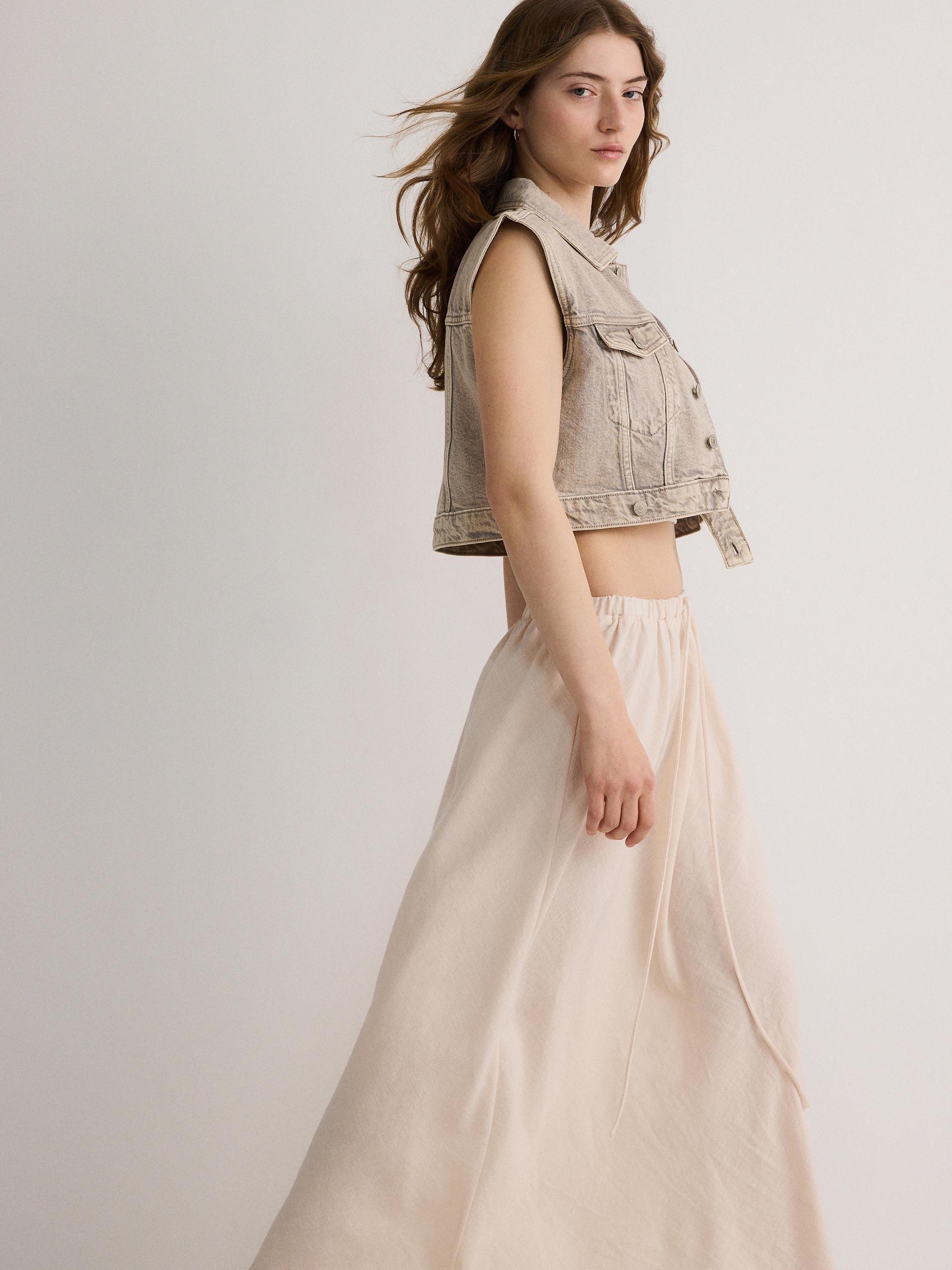 Beige Drawstring Maxi Skirt, , large image number 3