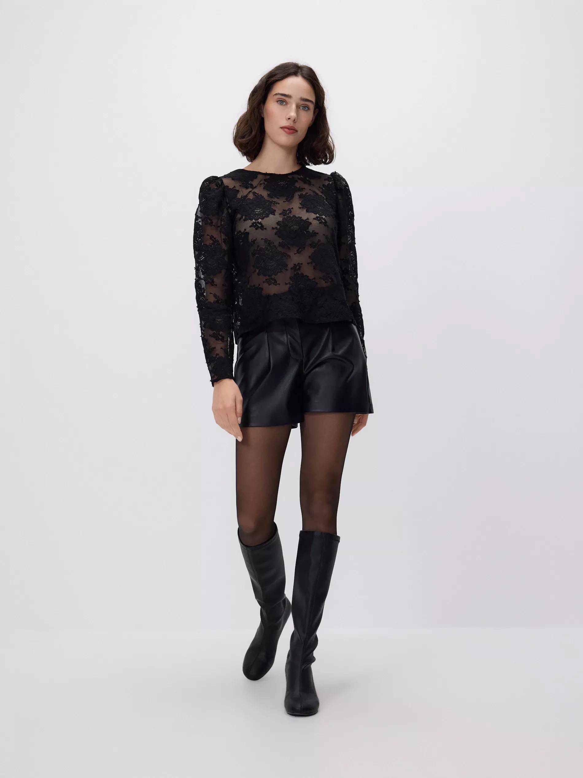 Black Blouse With Embroidery Detailing, Black, large image number 0