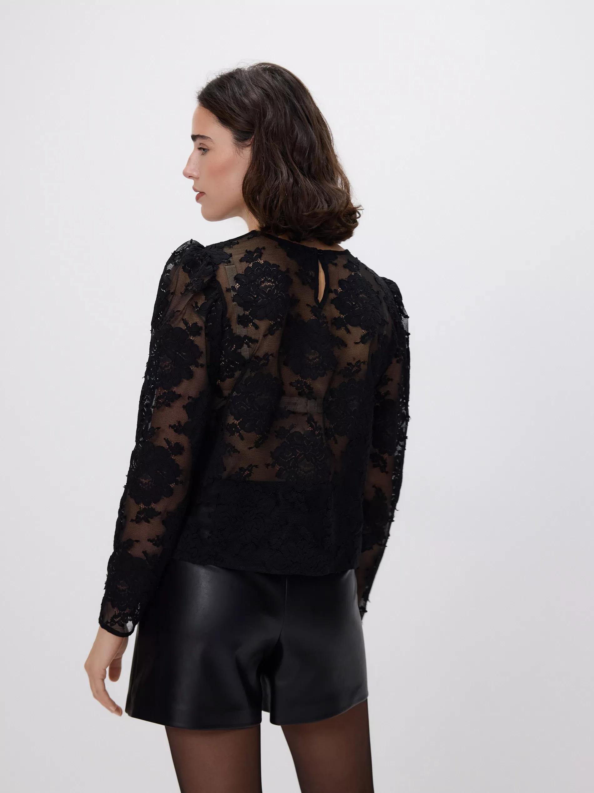 Black Blouse With Embroidery Detailing, Black, large image number 3