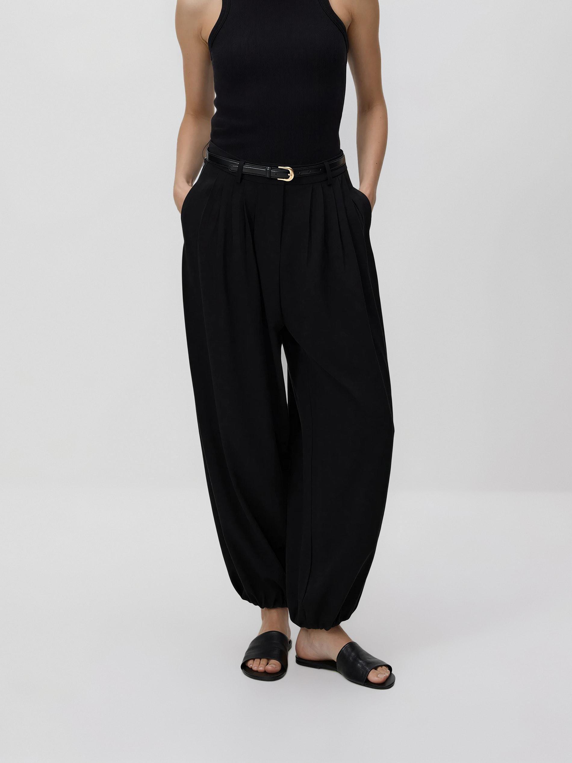 Black Balloon Trousers With Belt, Black, large image number 0