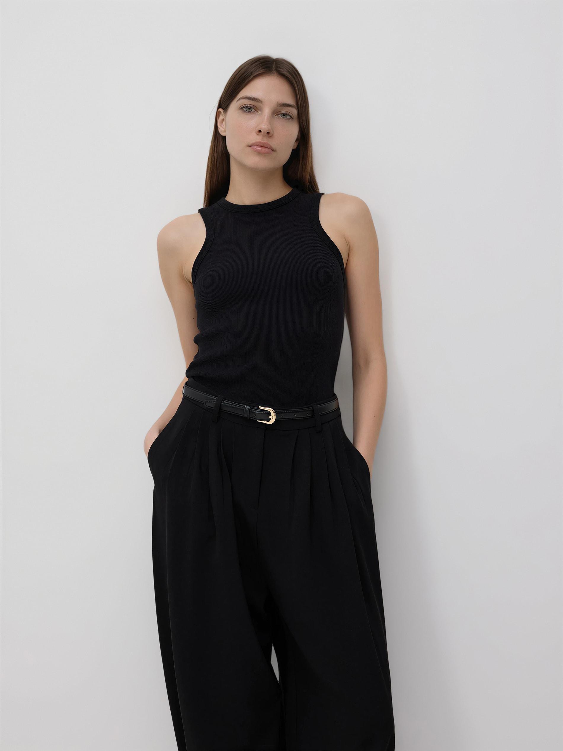 Black Balloon Trousers With Belt, Black, medium
