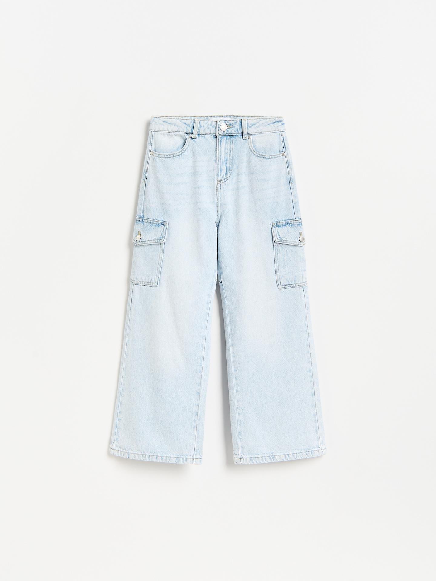 Blue Wide Leg Cargo Jeans, Blue, large image number 0