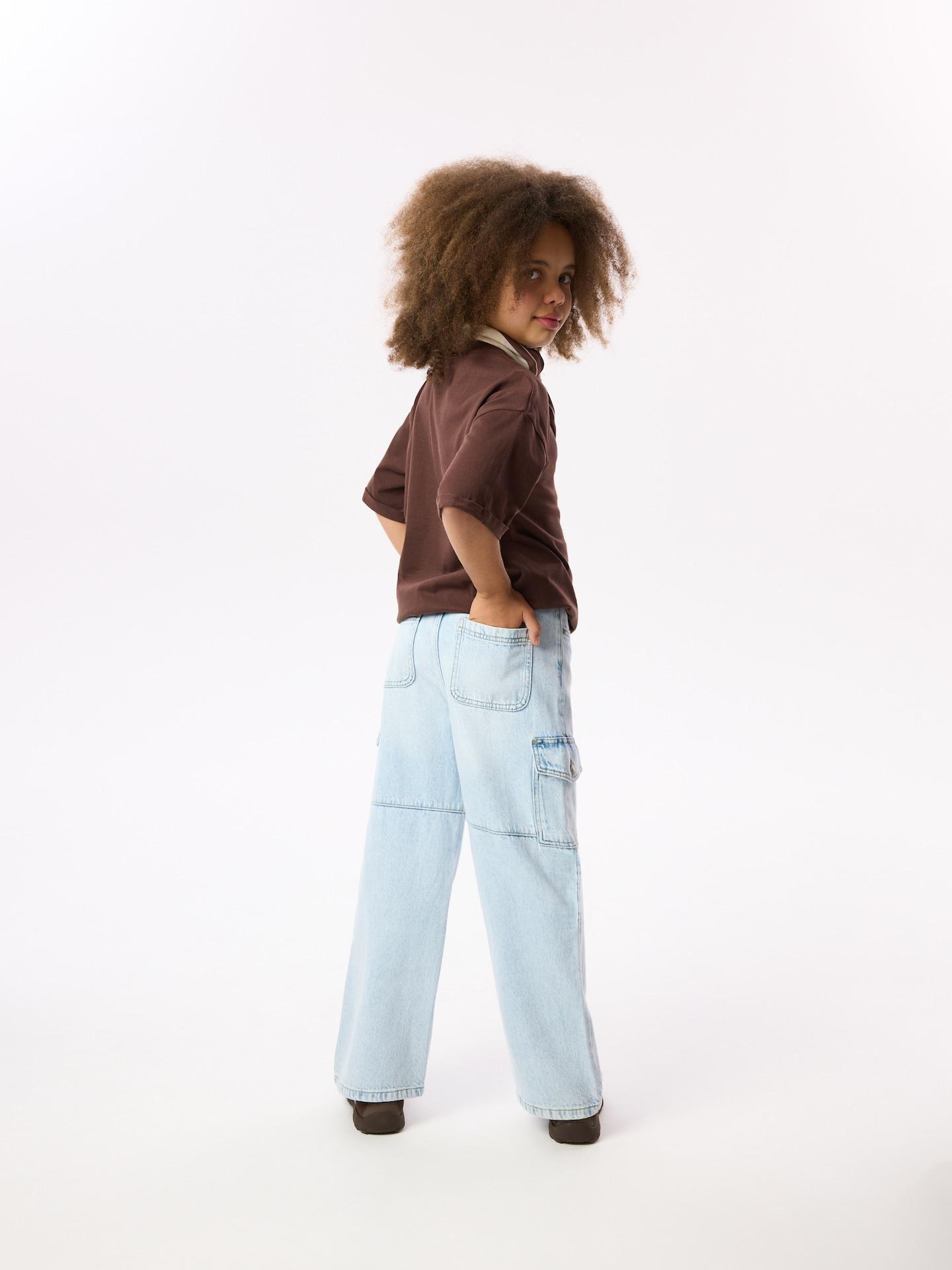 Blue Wide Leg Cargo Jeans, Blue, large image number 5