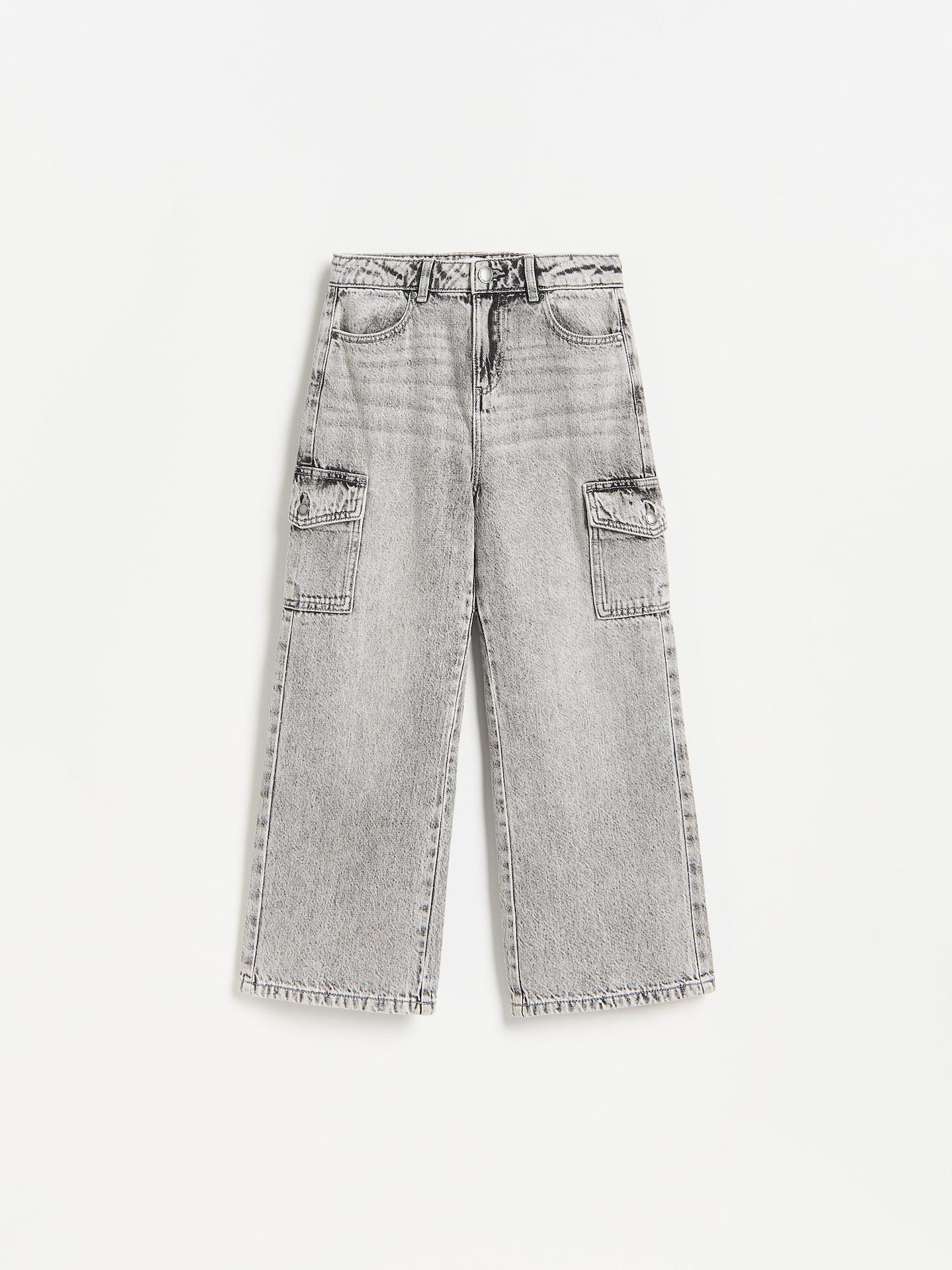 Grey Wide Leg Cargo Jeans, Light grey, medium