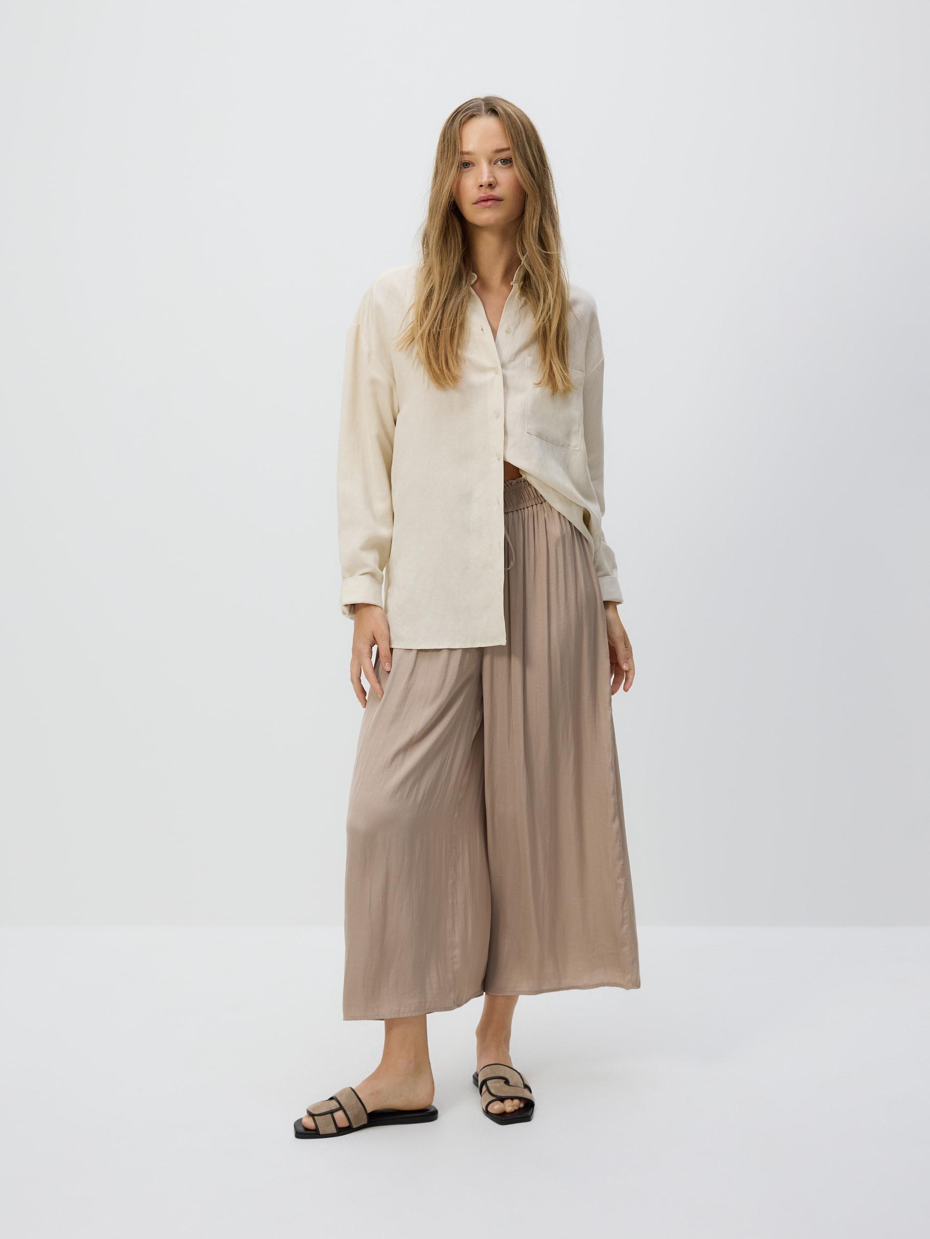 Beige Loose Trousers With Beads, Beige, large image number 0