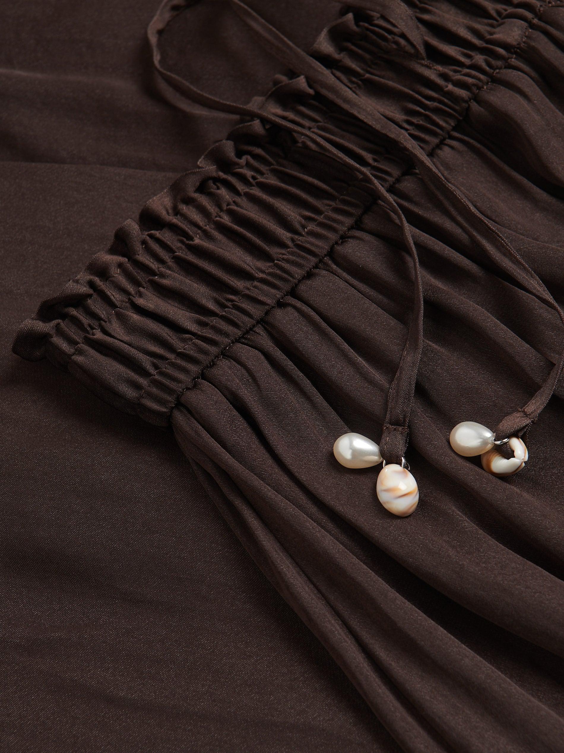 Brown Loose Trousers With Beads, Brown, large image number 5
