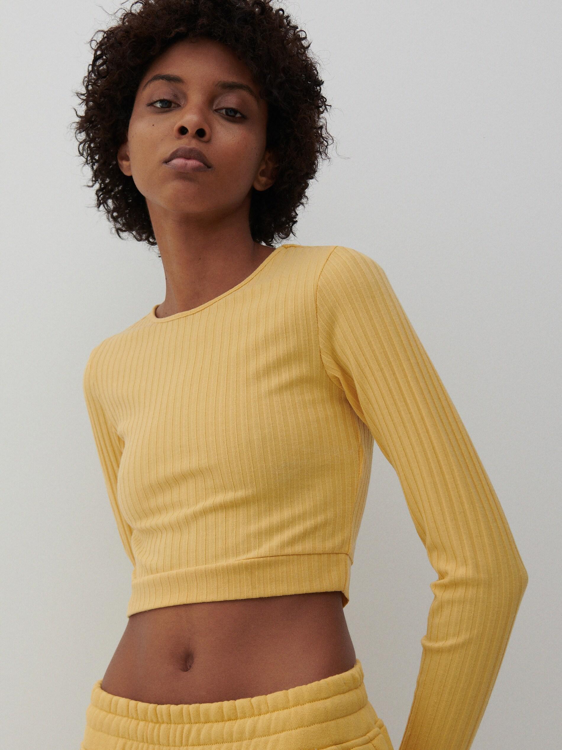 Yellow Ribbed Blouse, Women, , large image number 1