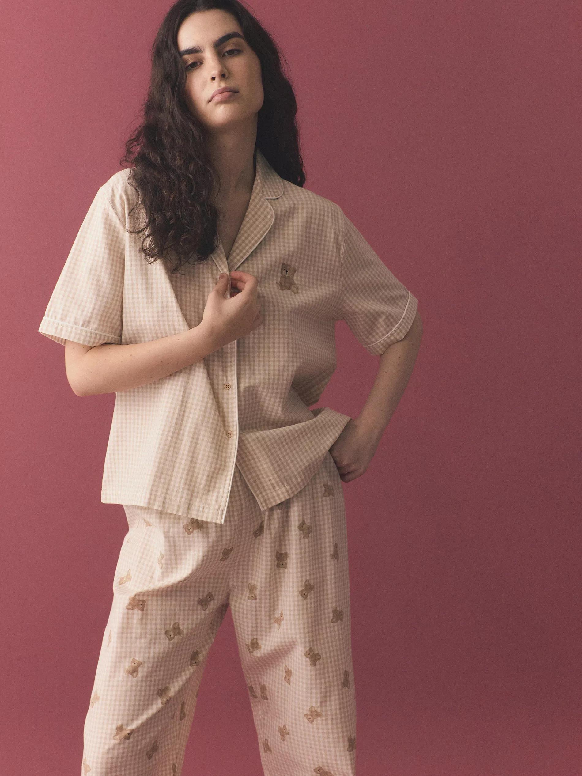Beige Two-Piece Cotton Pajamas, , large image number 1