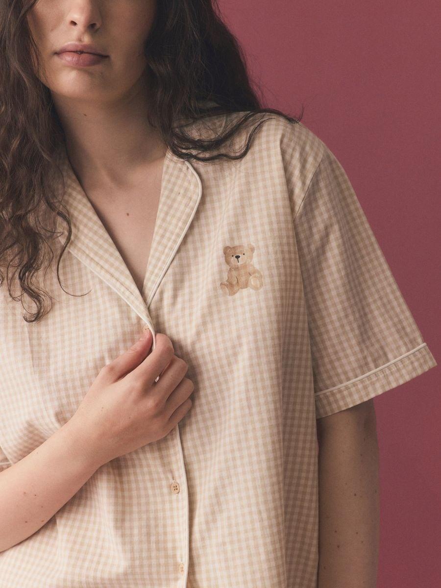 Beige Two-Piece Cotton Pajamas, , large image number 2
