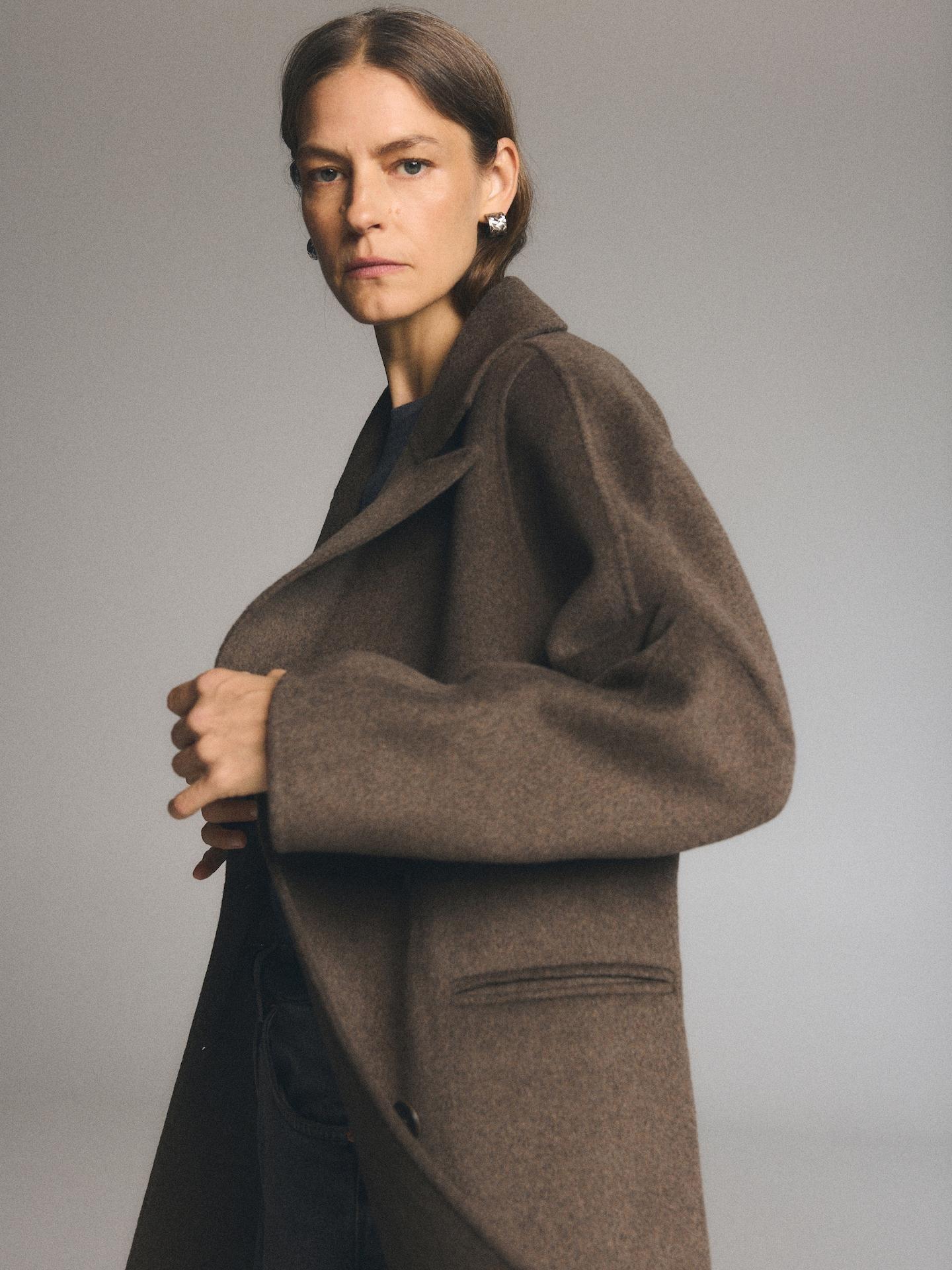 Brown Handmade Wool-Blend Coat, 7401_74M, large image number 3