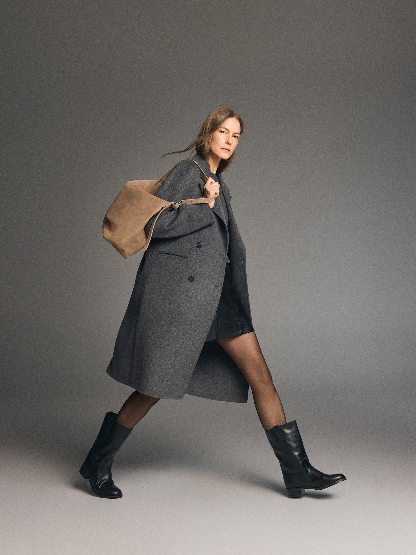 Grey Handmade Wool-Blend Coat, Grey, medium