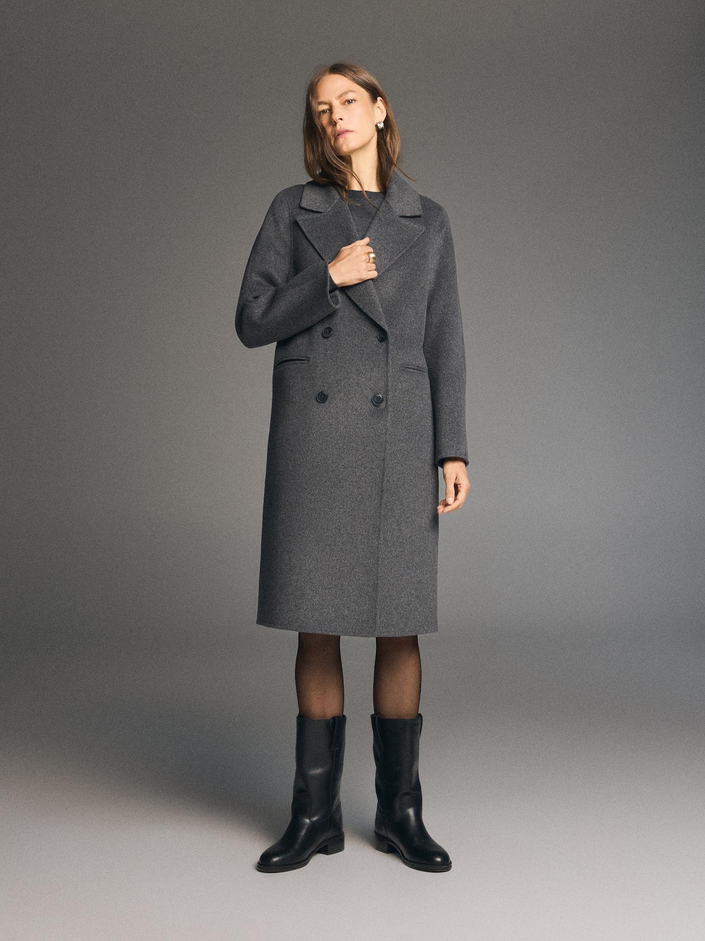Grey Handmade Wool-Blend Coat, Grey, large image number 4