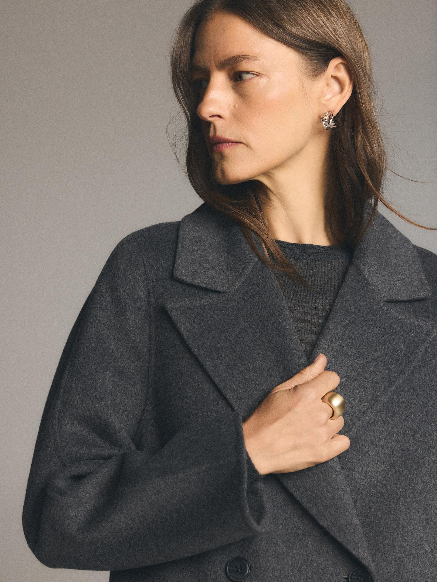 Grey Handmade Wool-Blend Coat, Grey, large image number 5