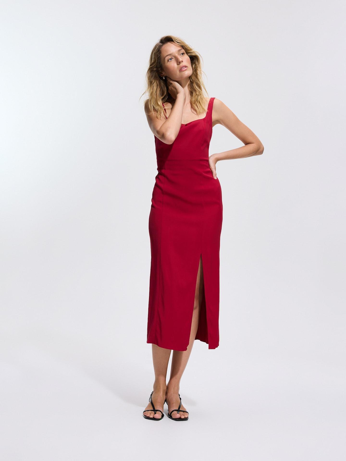 Red Viscose Rich Dress, Red, medium