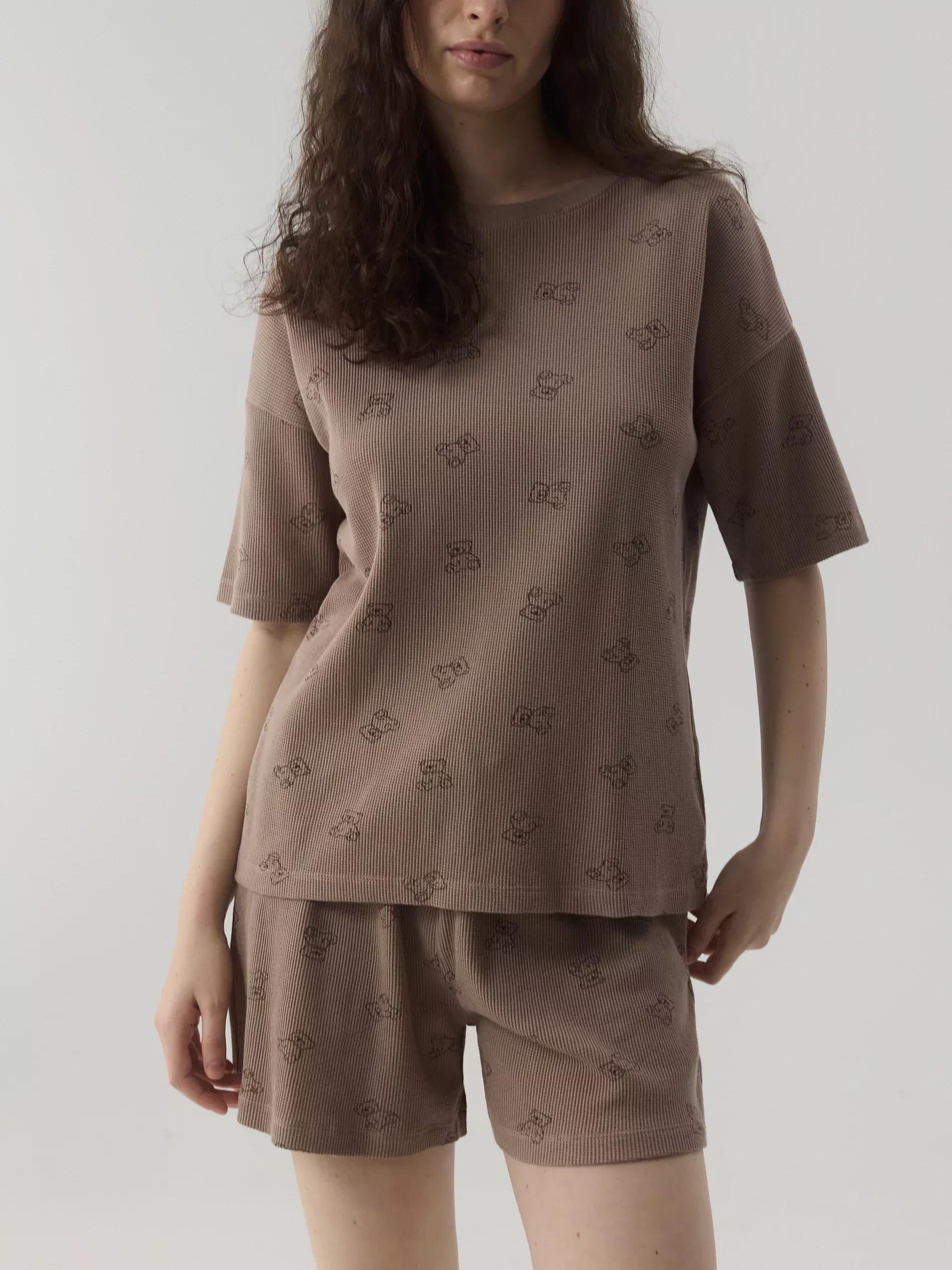 Beige Two-Piece Patterned Pajamas, , large image number 2