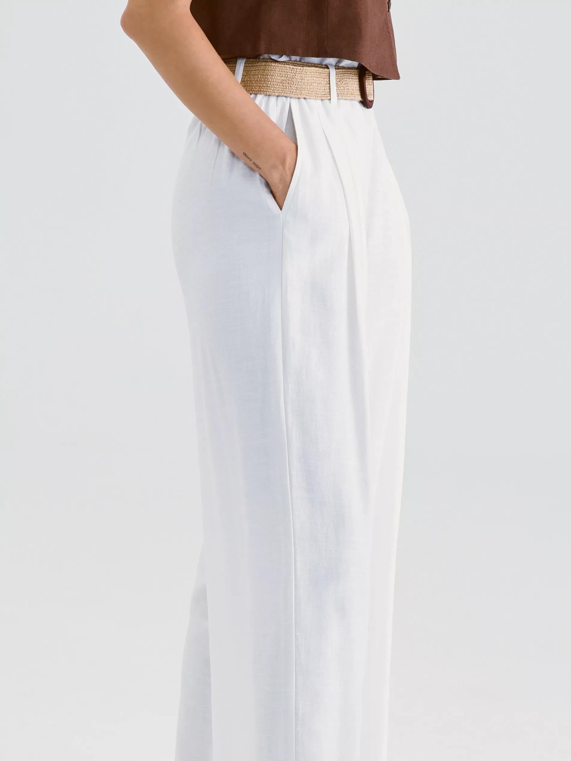 Cream Linen Wide Leg Trousers, , large image number 2