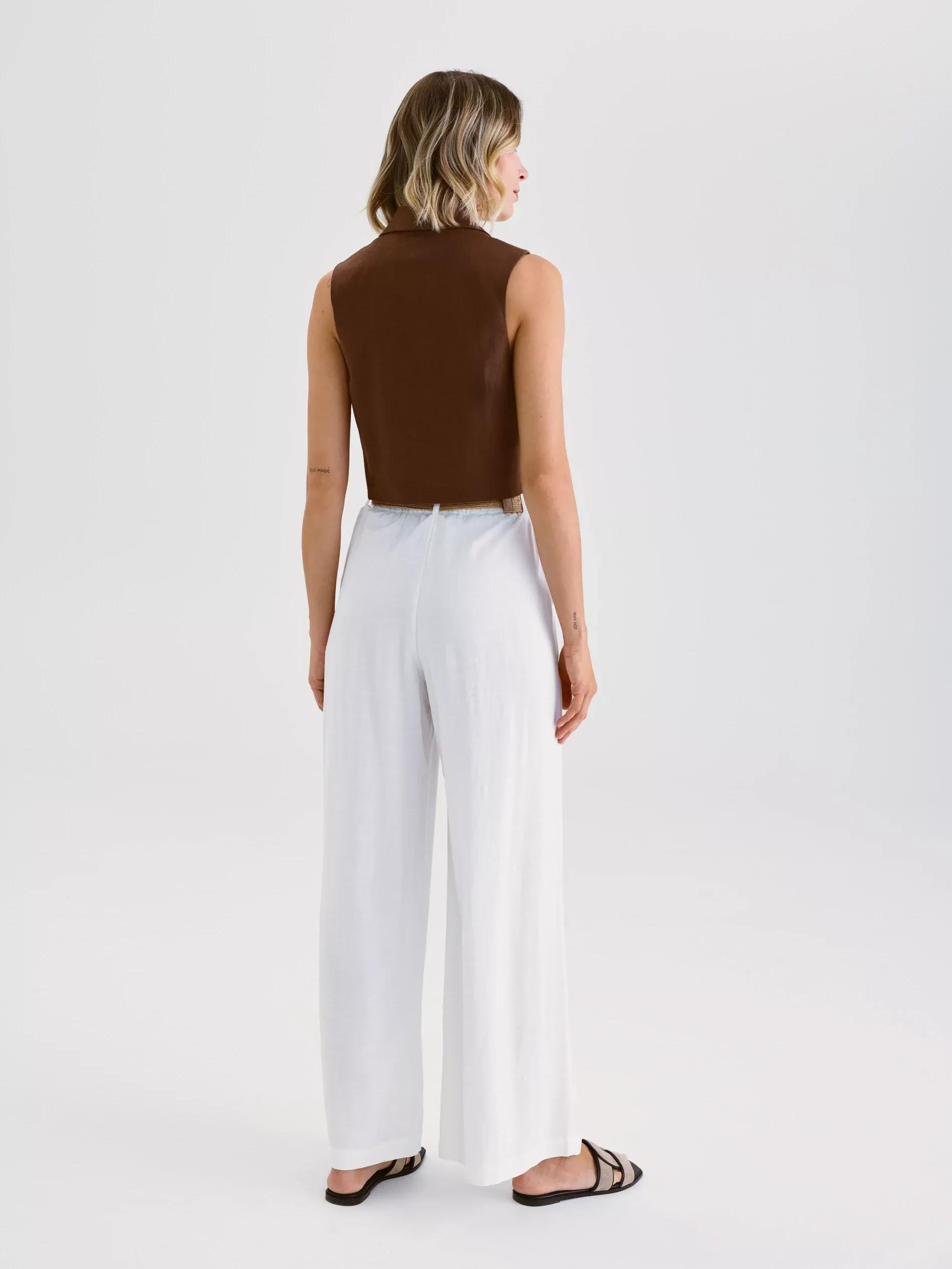 Cream Linen Wide Leg Trousers, , large image number 4