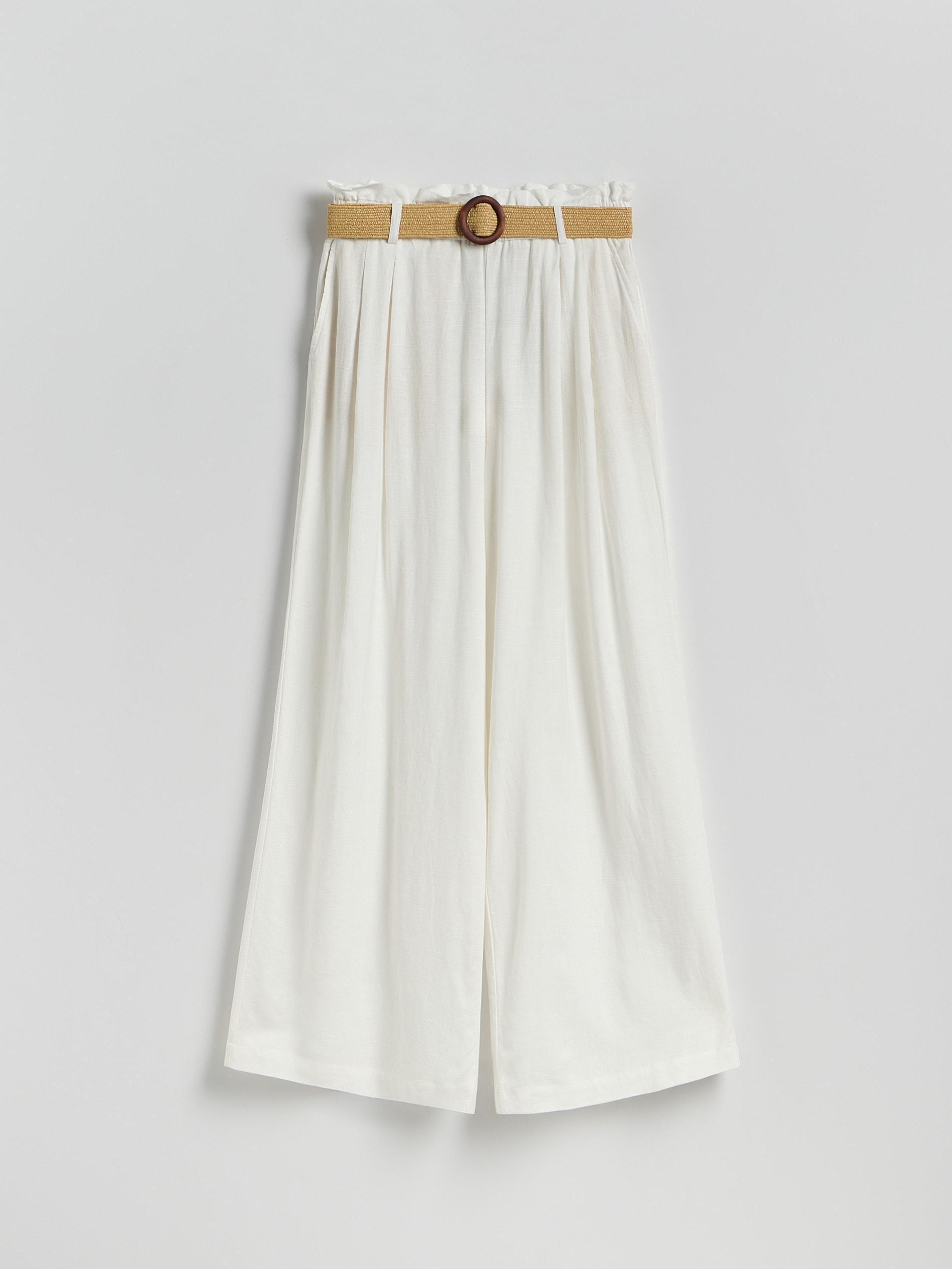 Cream Linen Wide Leg Trousers, , large image number 5