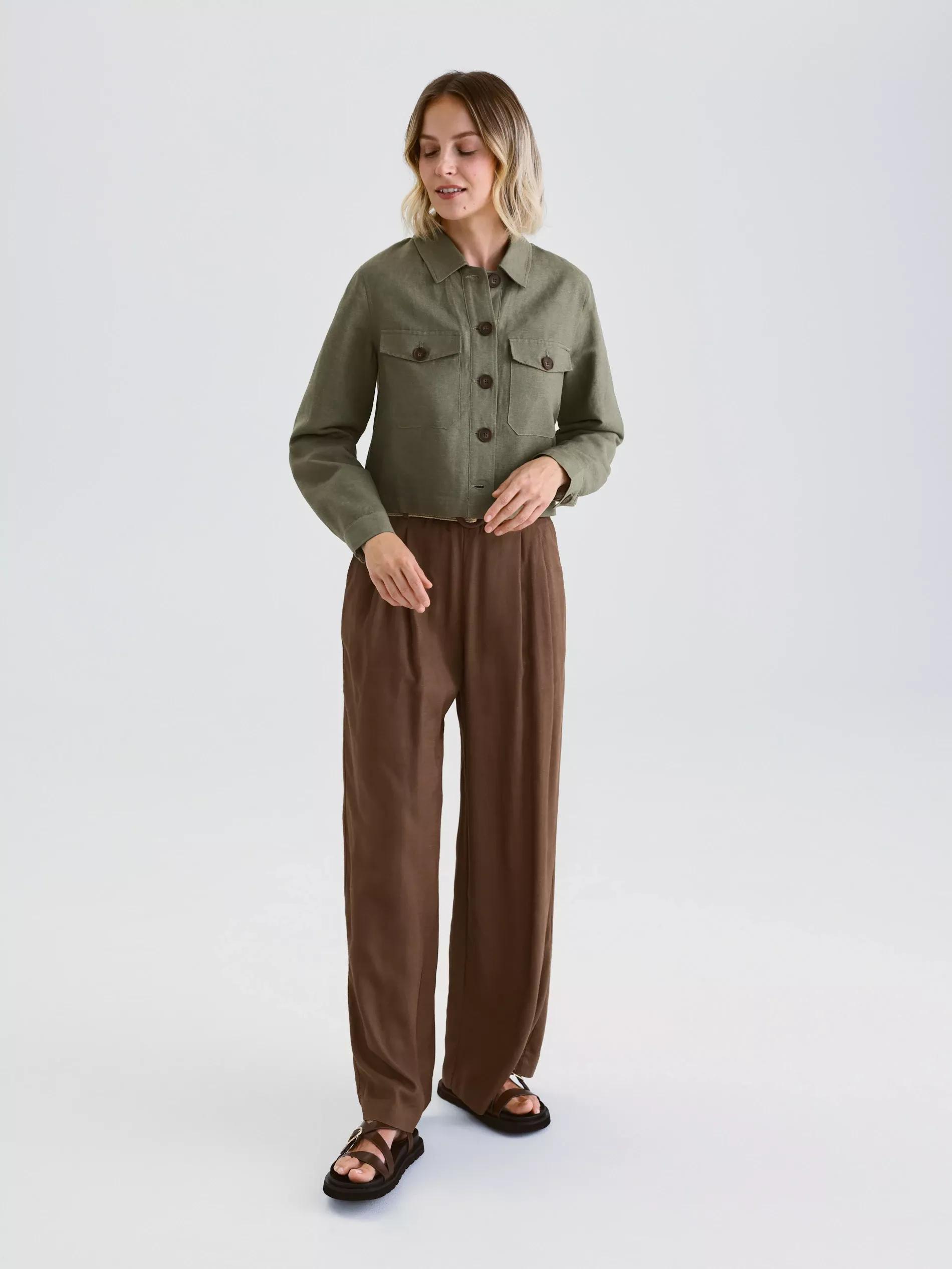 Brown Linen Wide Leg Trousers, Brown, large image number 0