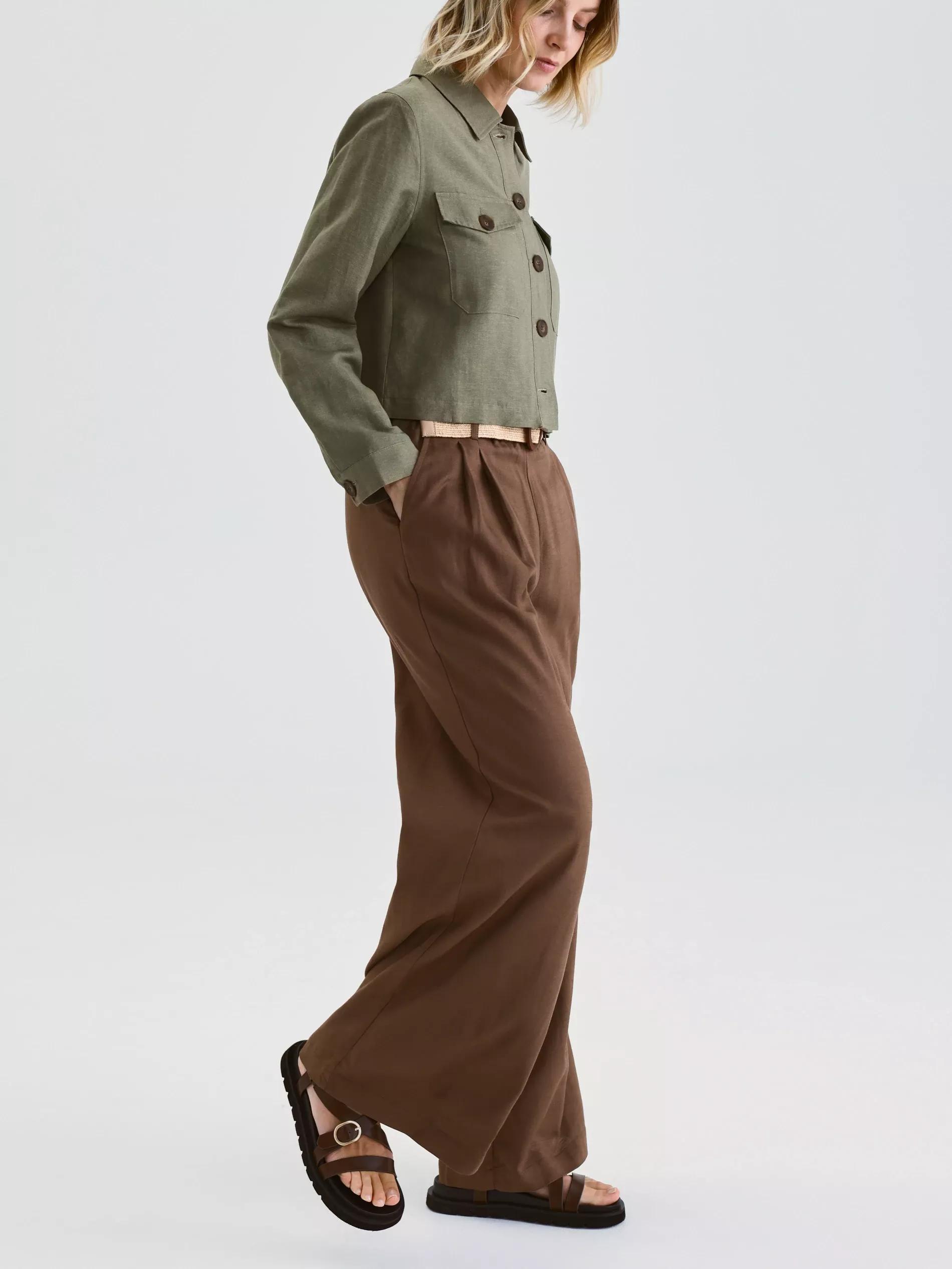 Brown Linen Wide Leg Trousers, Brown, large image number 2