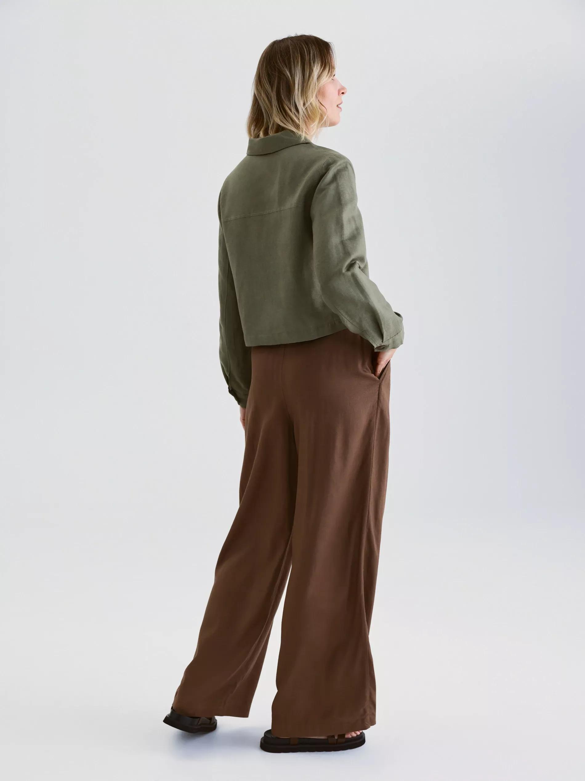 Brown Linen Wide Leg Trousers, Brown, large image number 3
