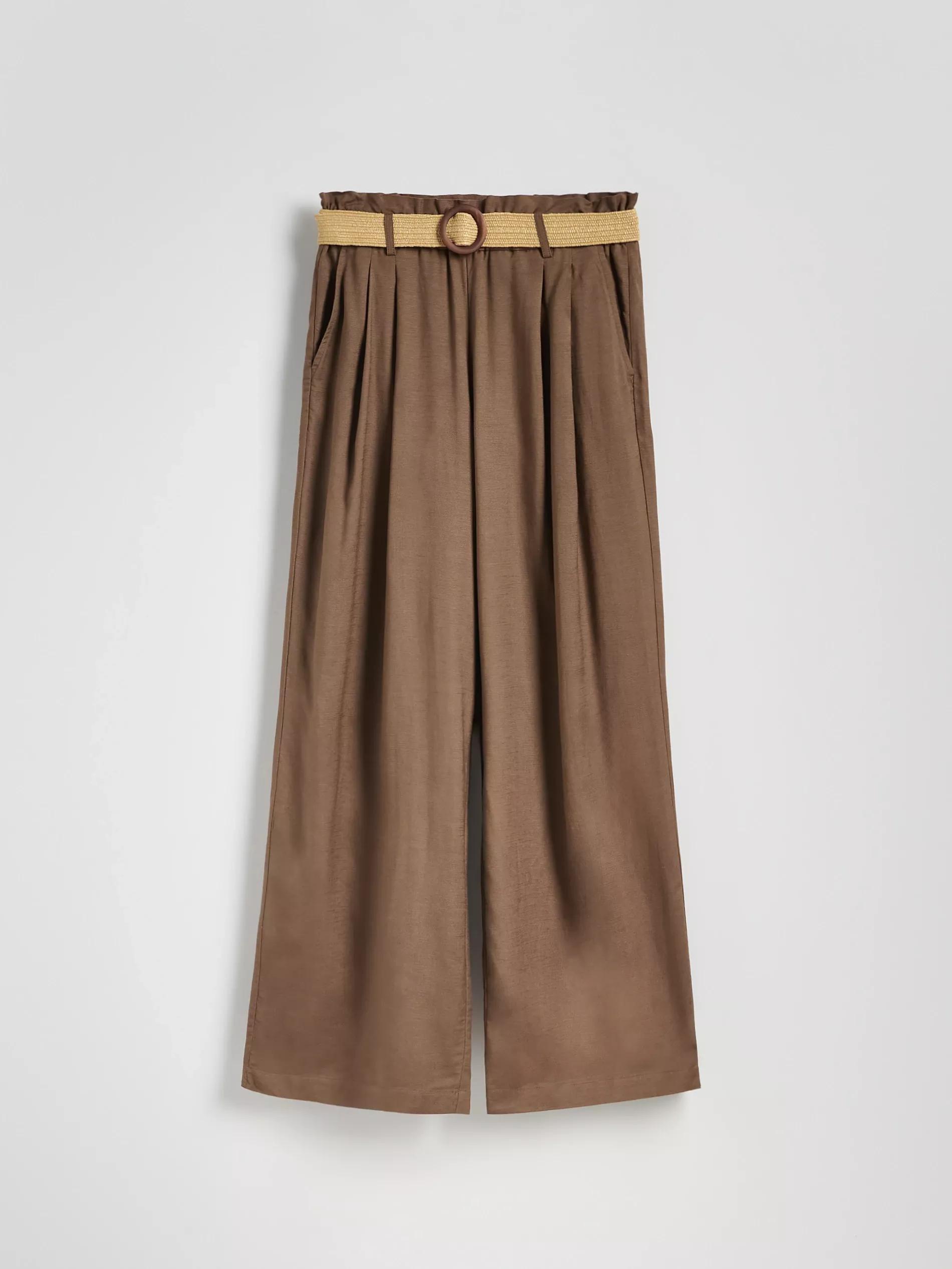 Brown Linen Wide Leg Trousers, Brown, large image number 4