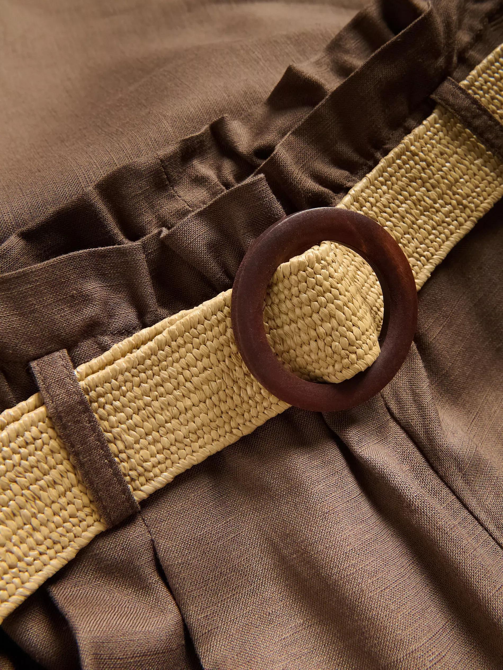 Brown Linen Wide Leg Trousers, Brown, large image number 5