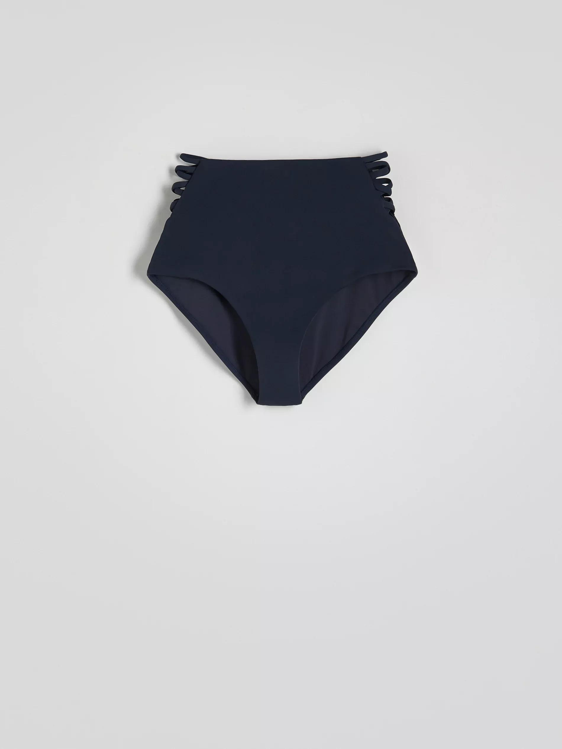 Navy Decorated High Waist Bikini Bottom, , large image number 2