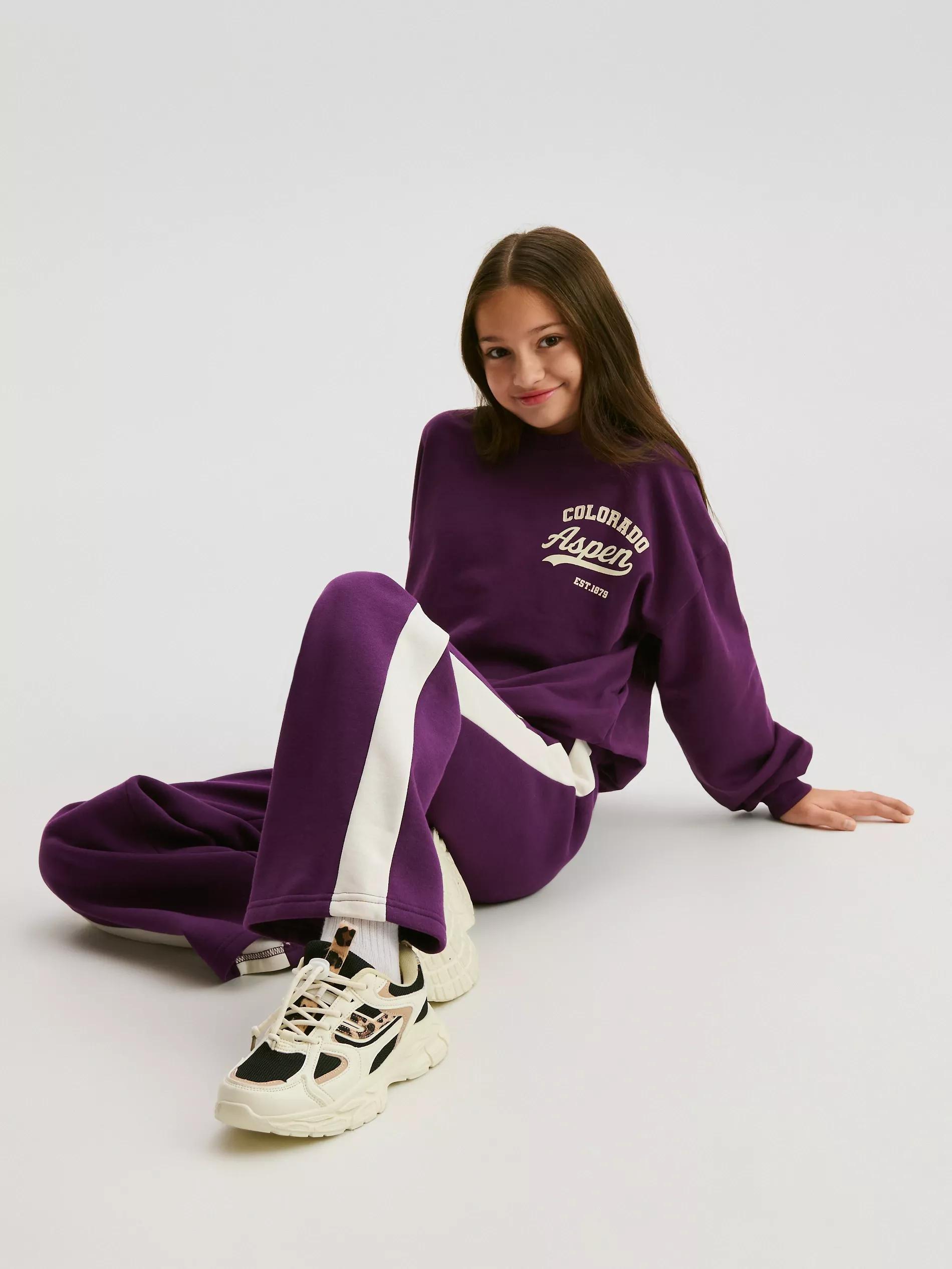 Purple Sweatpants With Side Stripes, Purple, large image number 0