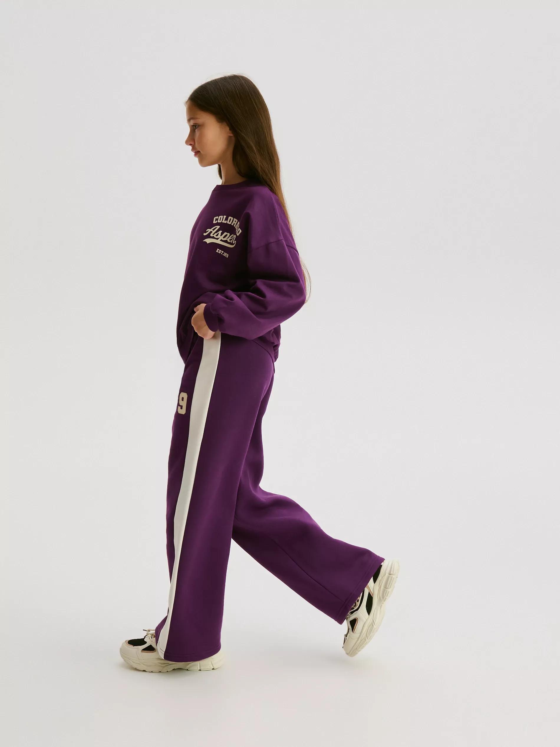 Purple Sweatpants With Side Stripes, Purple, large image number 1