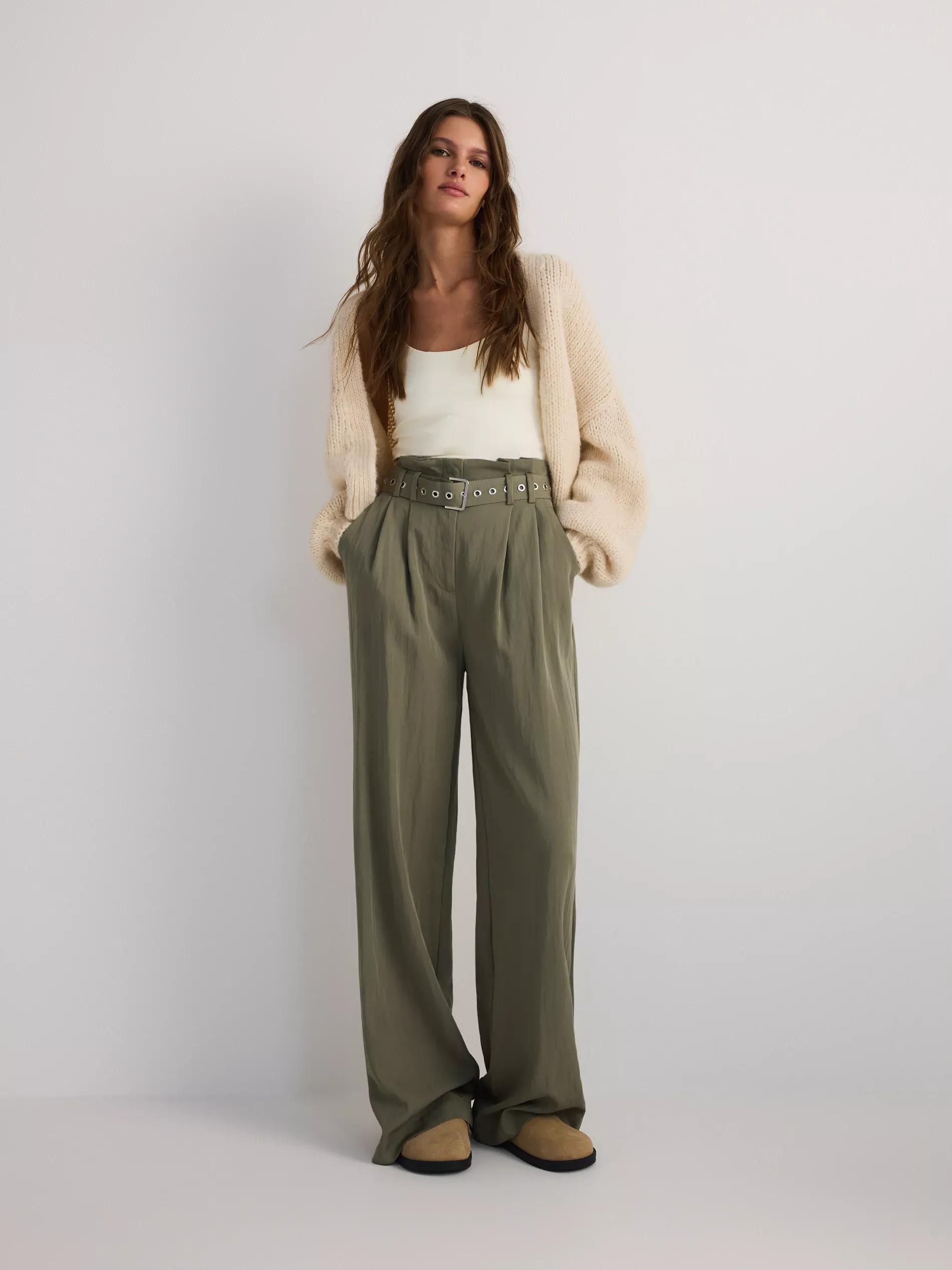 Green Loose Trousers With Belt, , large image number 0
