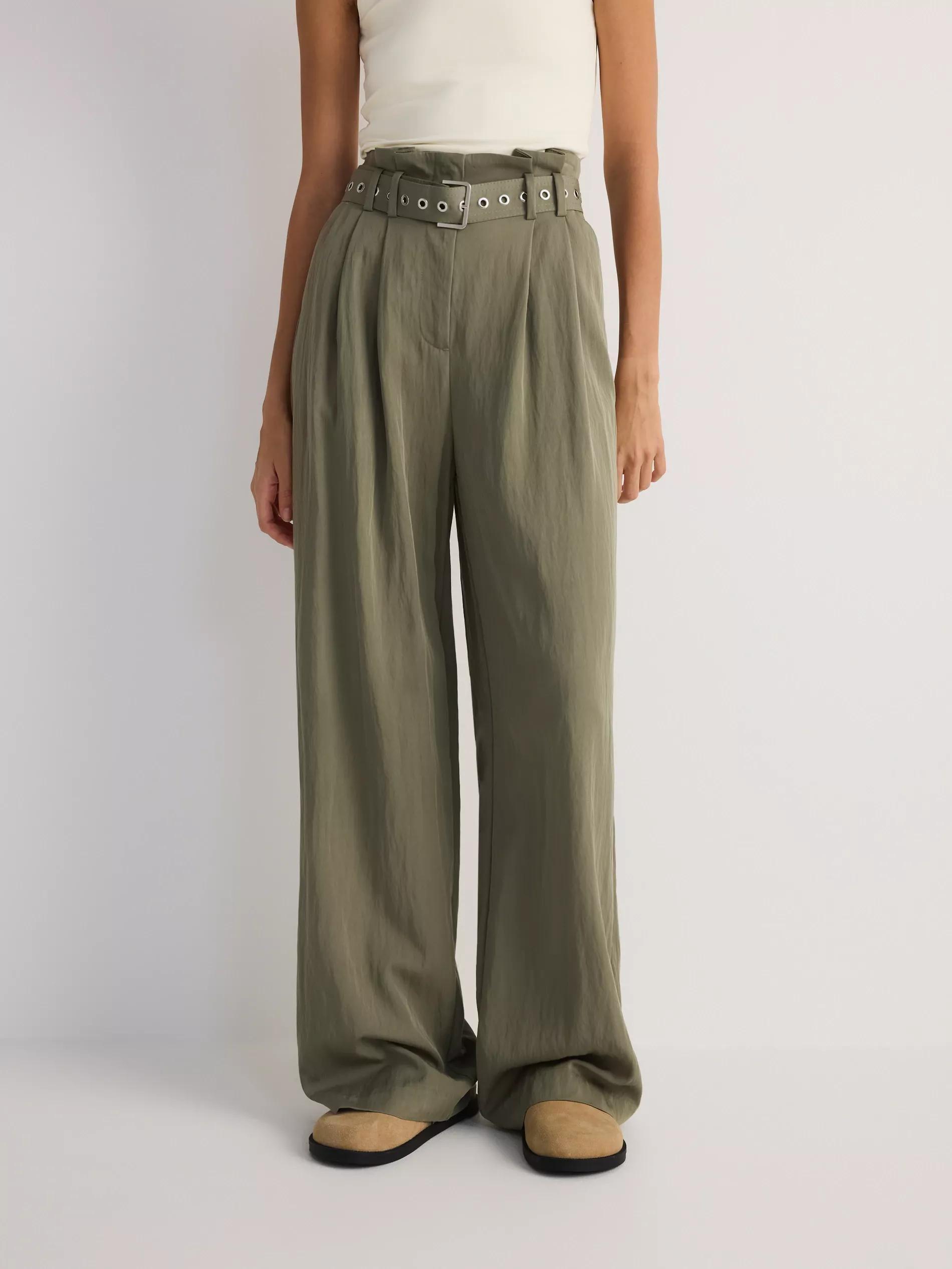 Green Loose Trousers With Belt, , large image number 1